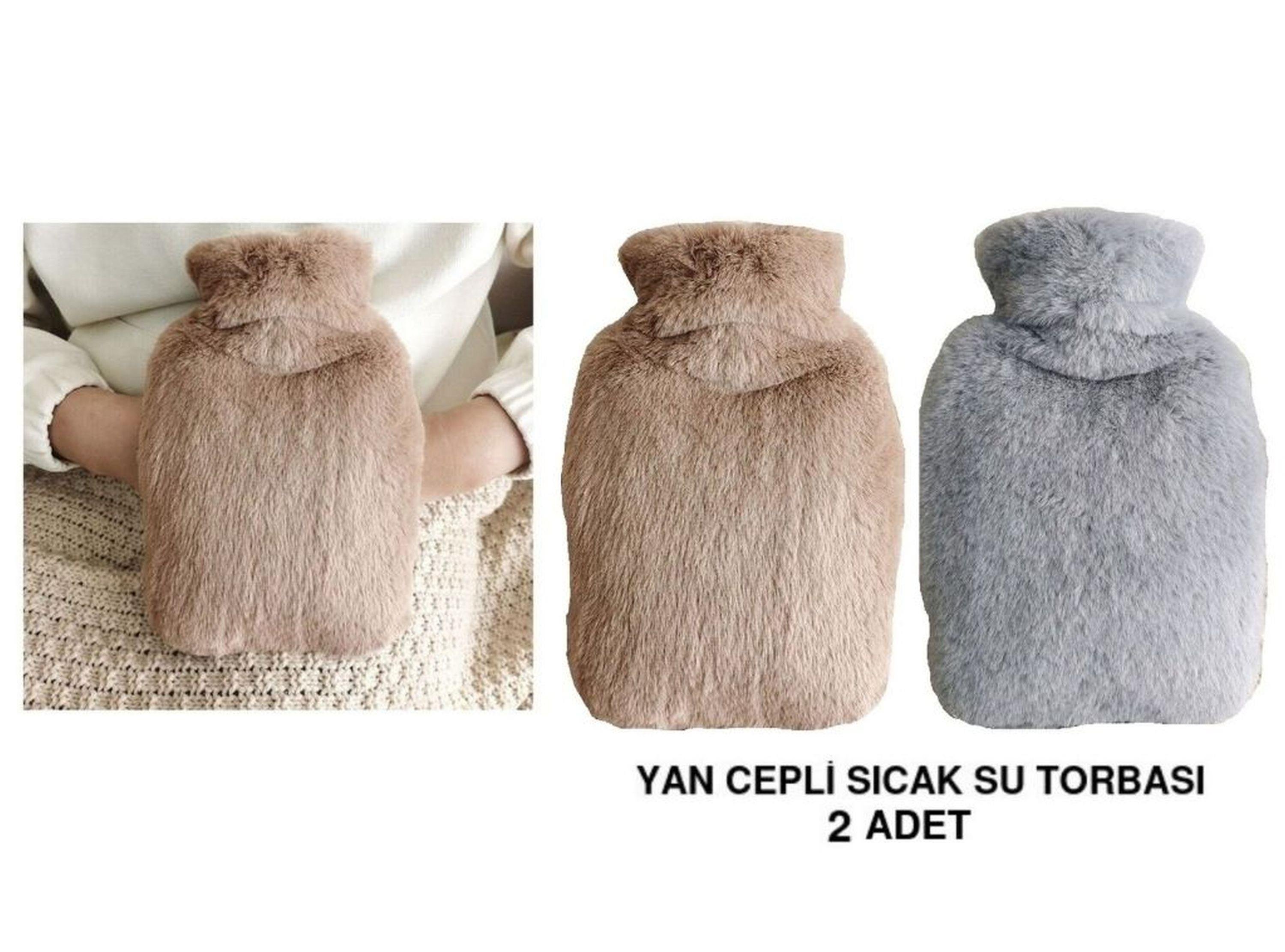 Sıcak Su Torbası 2 Adet,Yan Cepli Peluş Termofor 27X17X2Cm  750Ml
