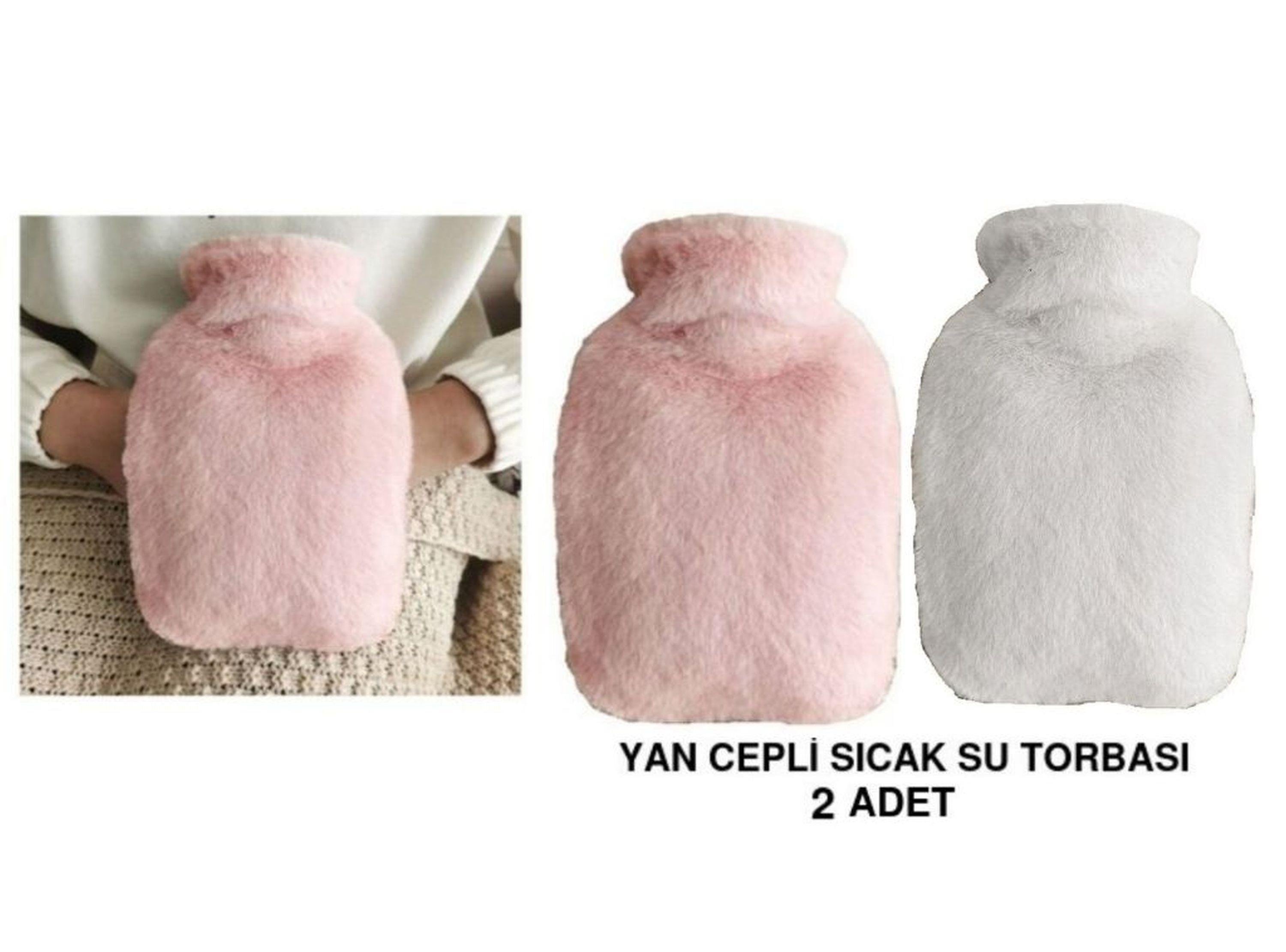 Sıcak Su Torbası 2 Adet,Yan Cepli Peluş Termofor 27X17X2Cm  750Ml
