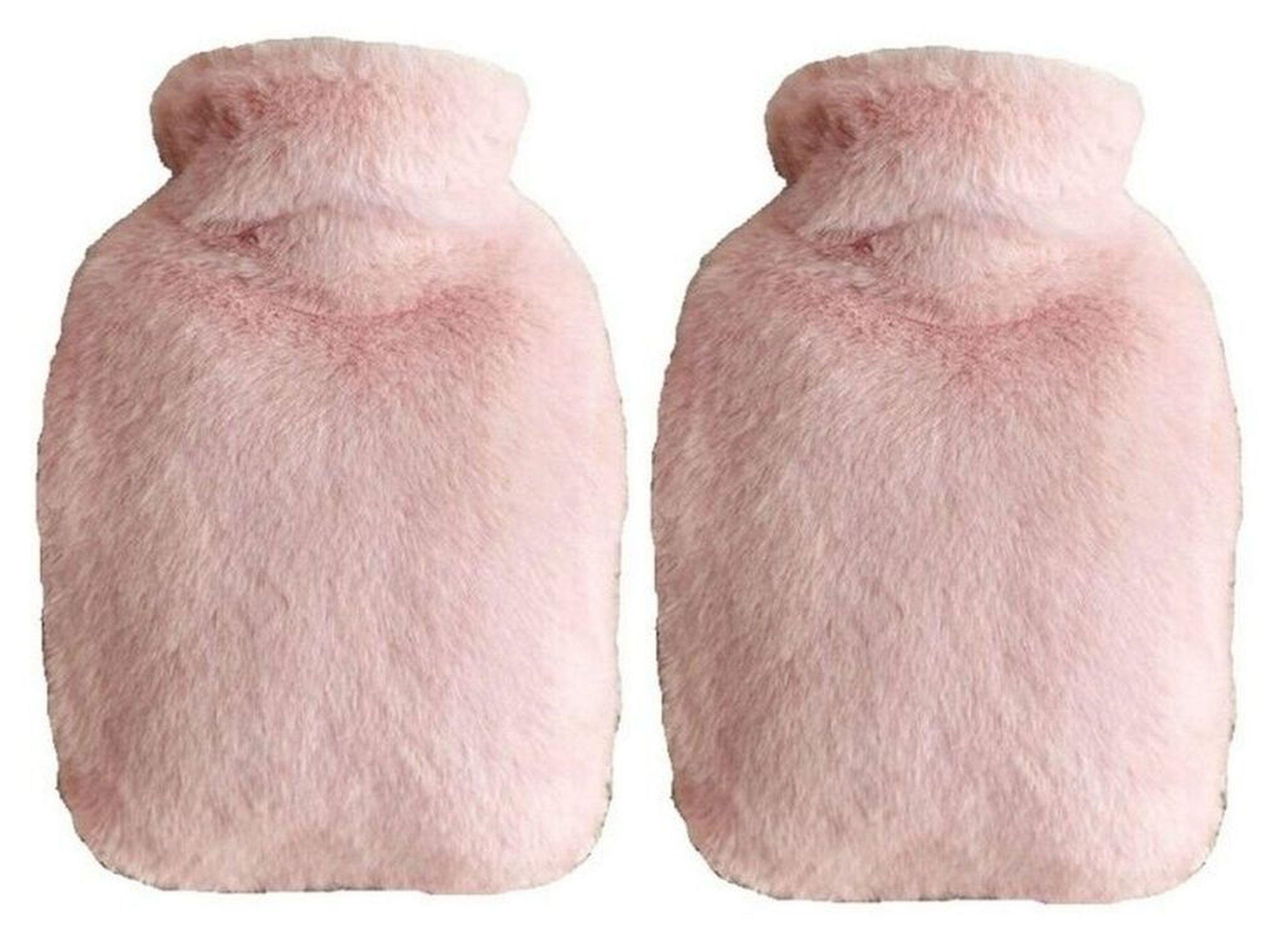 Sıcak Su Torbası 2 Adet,Yan Cepli Pembe Peluş Termofor 27X17X2Cm  750Ml