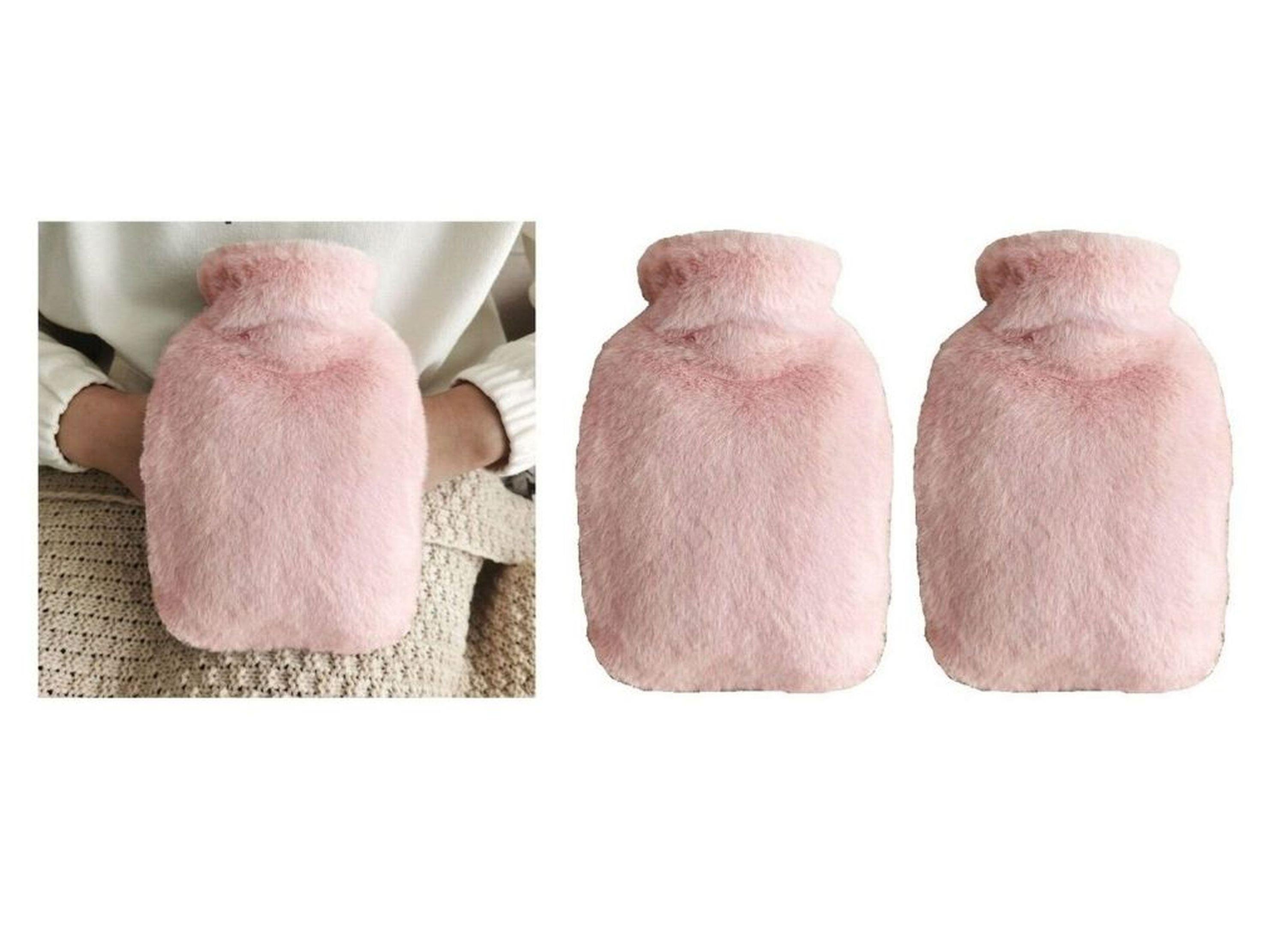 Sıcak Su Torbası 2 Adet,Yan Cepli Pembe Peluş Termofor 27X17X2Cm  750Ml