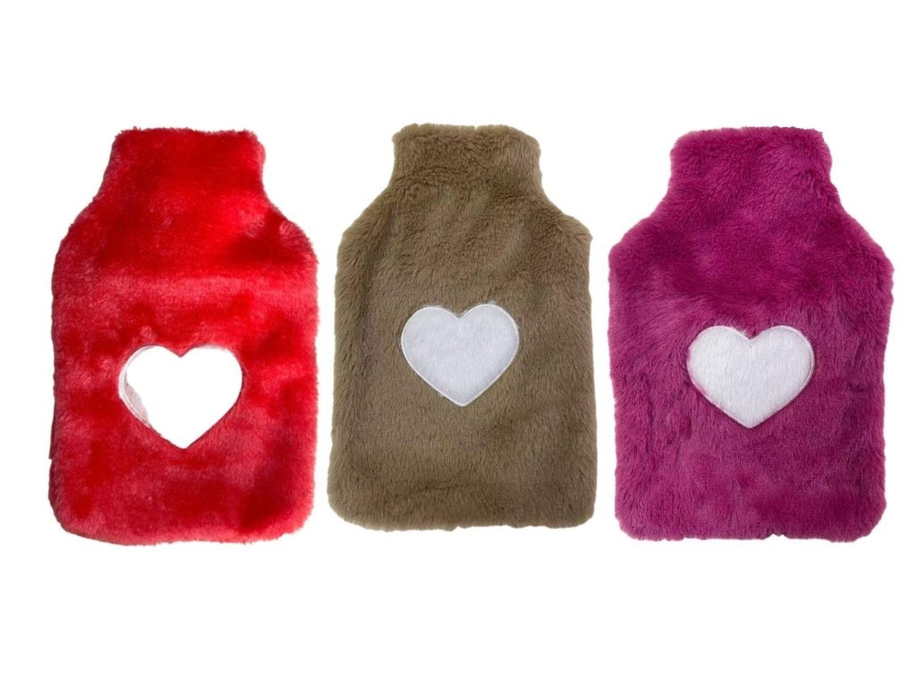 Sıcak Su Torbası 3 Adet,Peluş Kalpli,Termofor 26X17X2Cm 1 Litre