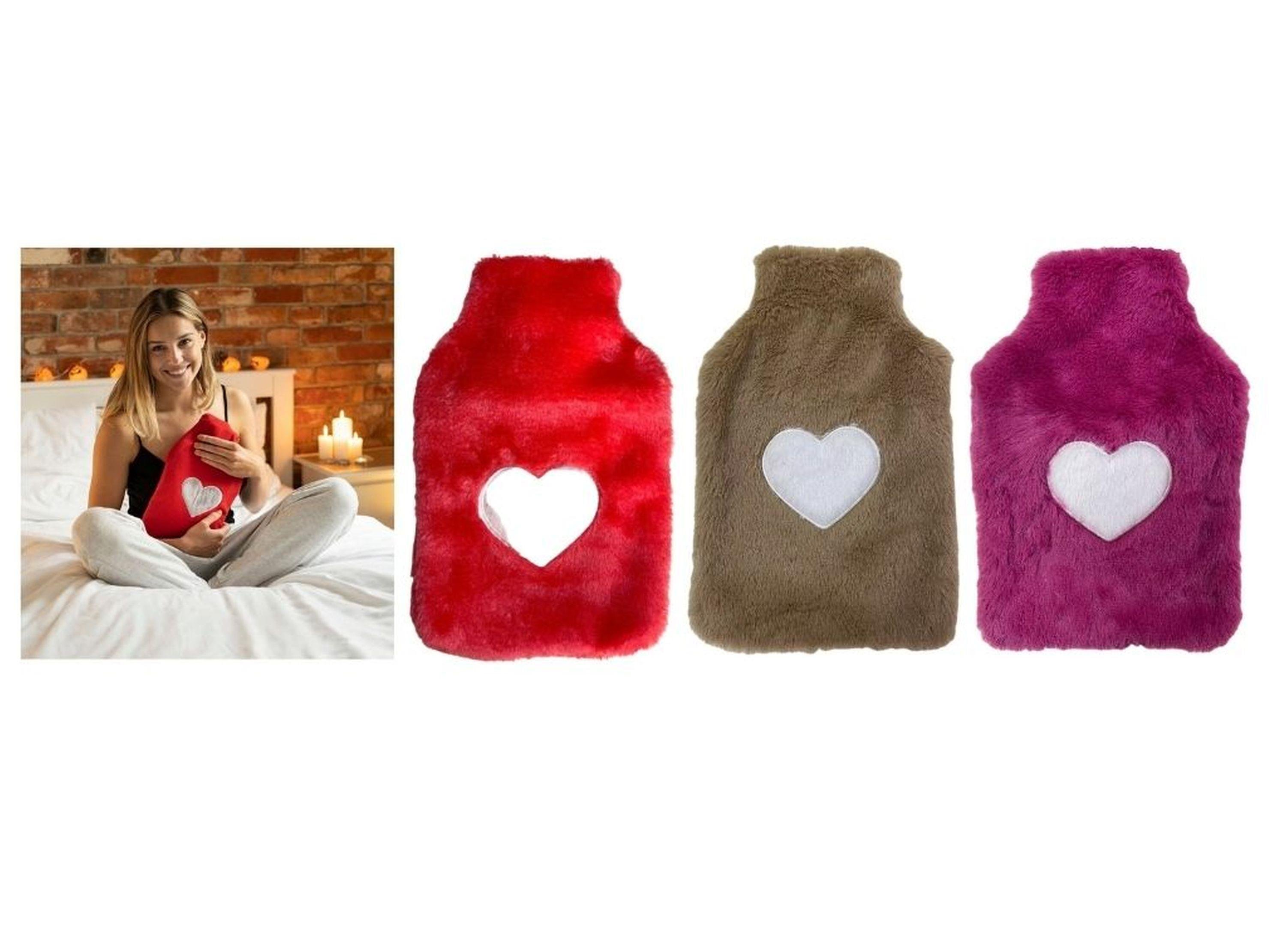 Sıcak Su Torbası 3 Adet,Peluş Kalpli,Termofor 26X17X2Cm 1 Litre