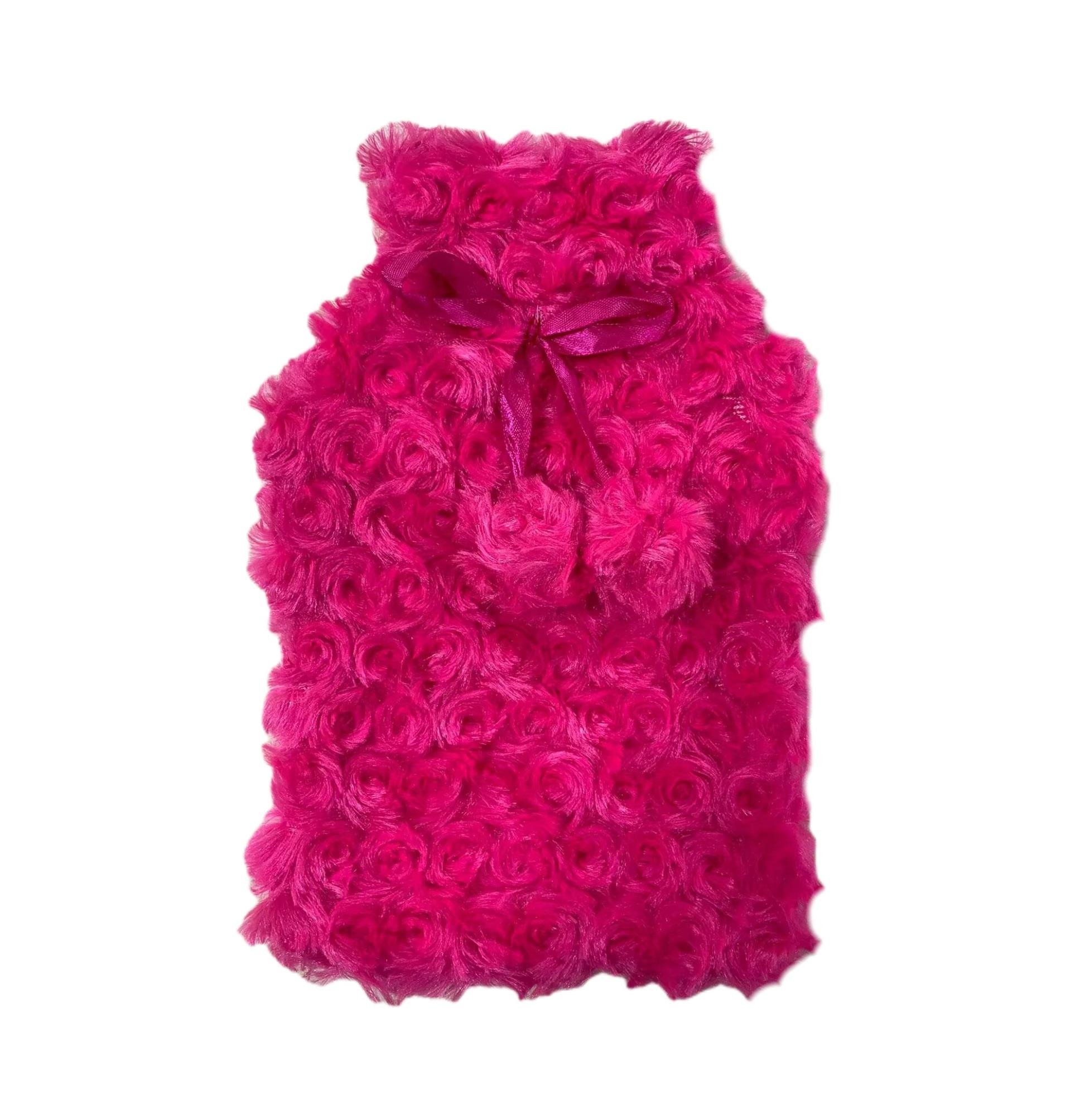 Sıcak Su Torbası Ponponlu Termofor Peluş Koyu Pembe  28X17Cm 750Ml