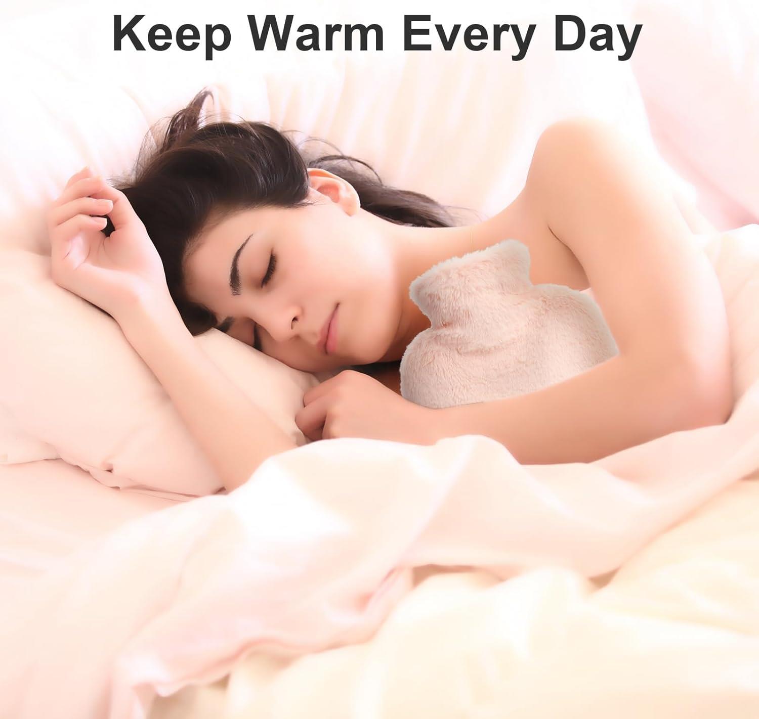 Sıcak Su Torbası Yan Cepli Pembe  Peluş Termofor 27X17X2Cm  1 Litre