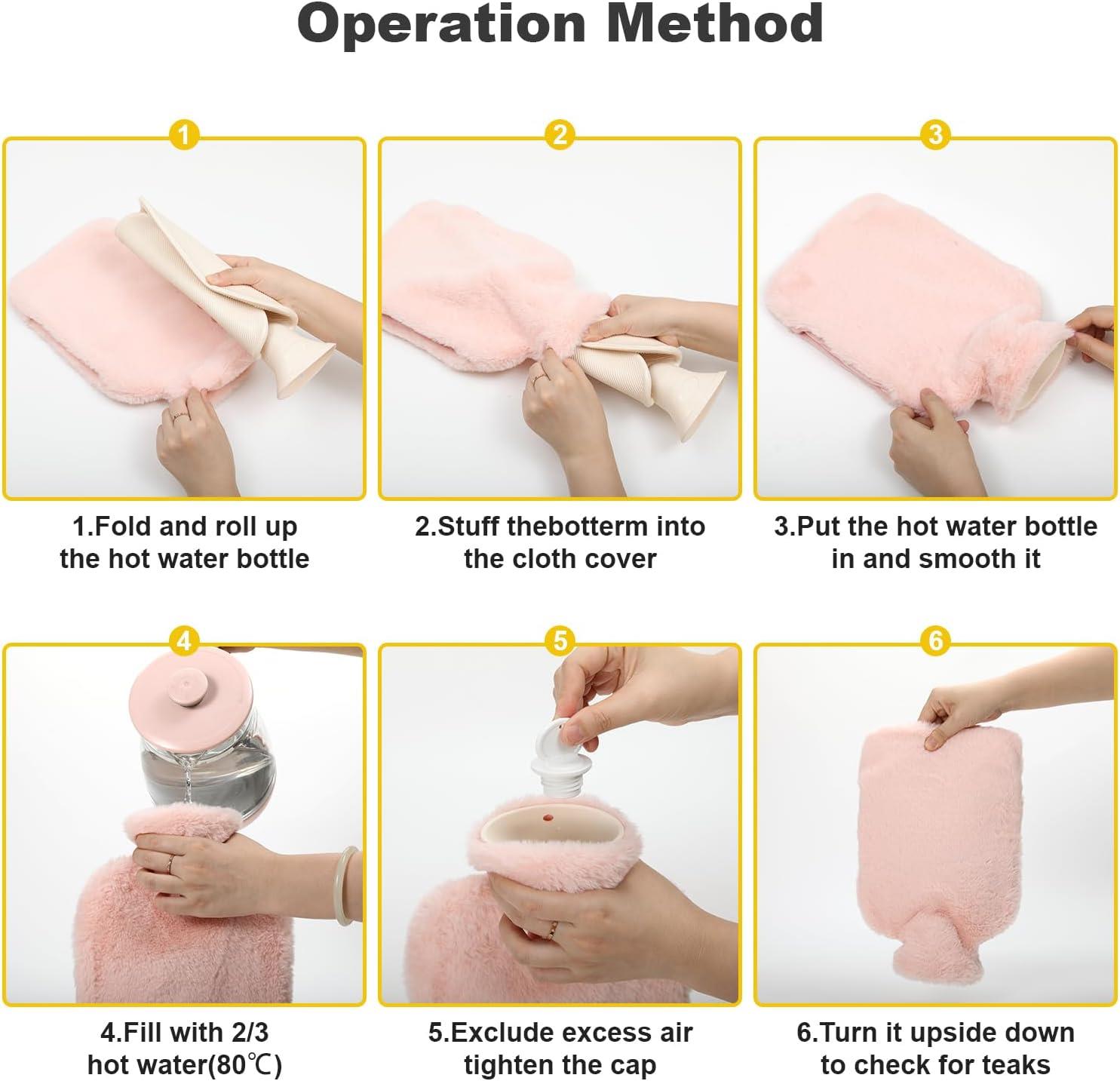 Sıcak Su Torbası Yan Cepli Pembe  Peluş Termofor 27X17X2Cm  1 Litre