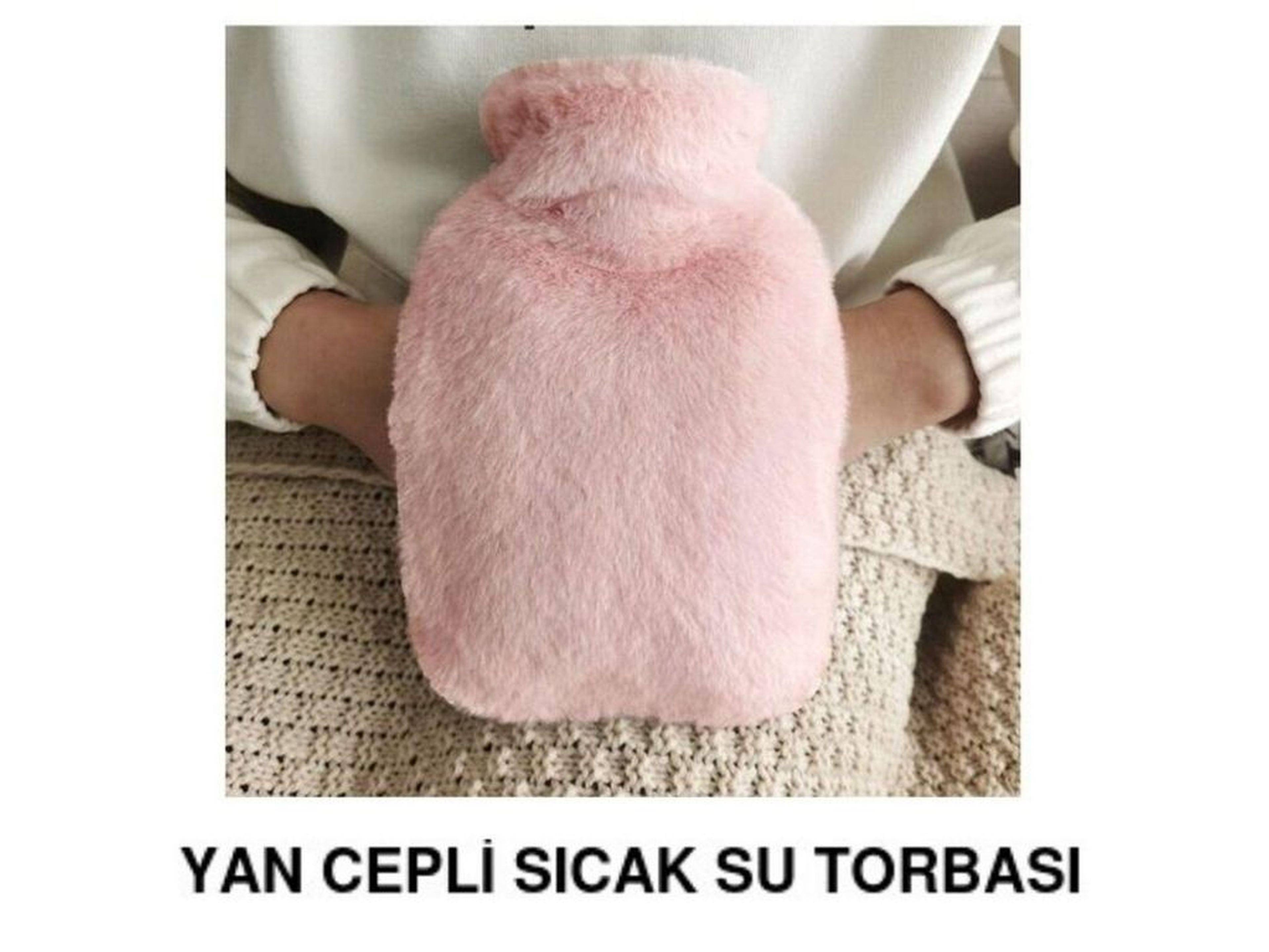 Sıcak Su Torbası Yan Cepli Pembe  Peluş Termofor 27X17X2Cm  1 Litre