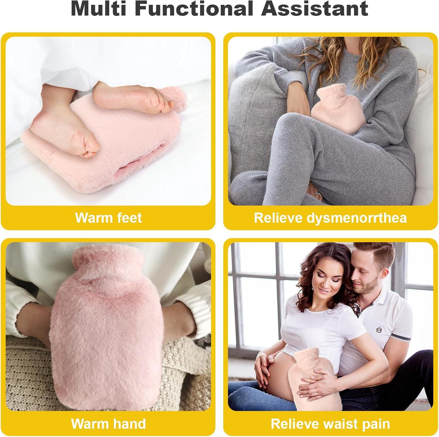 Sıcak Su Torbası Yan Cepli Pembe  Peluş Termofor 27X17X2Cm  1 Litre