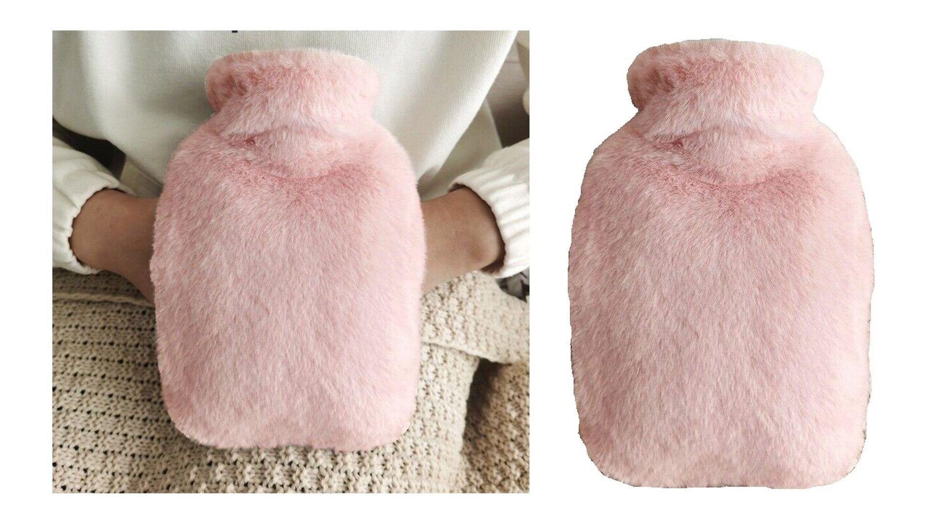 Sıcak Su Torbası Yan Cepli Pembe  Peluş Termofor 27X17X2Cm  1 Litre