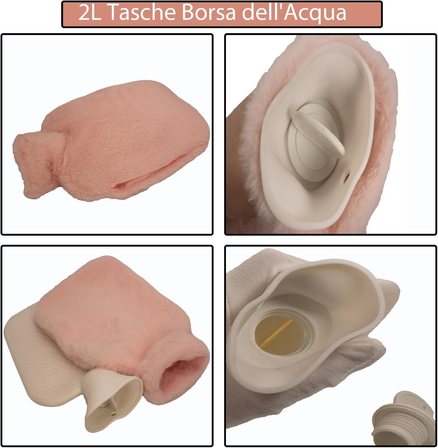 Sıcak Su Torbası Yan Cepli Pembe  Peluş Termofor 27X17X2Cm  1 Litre