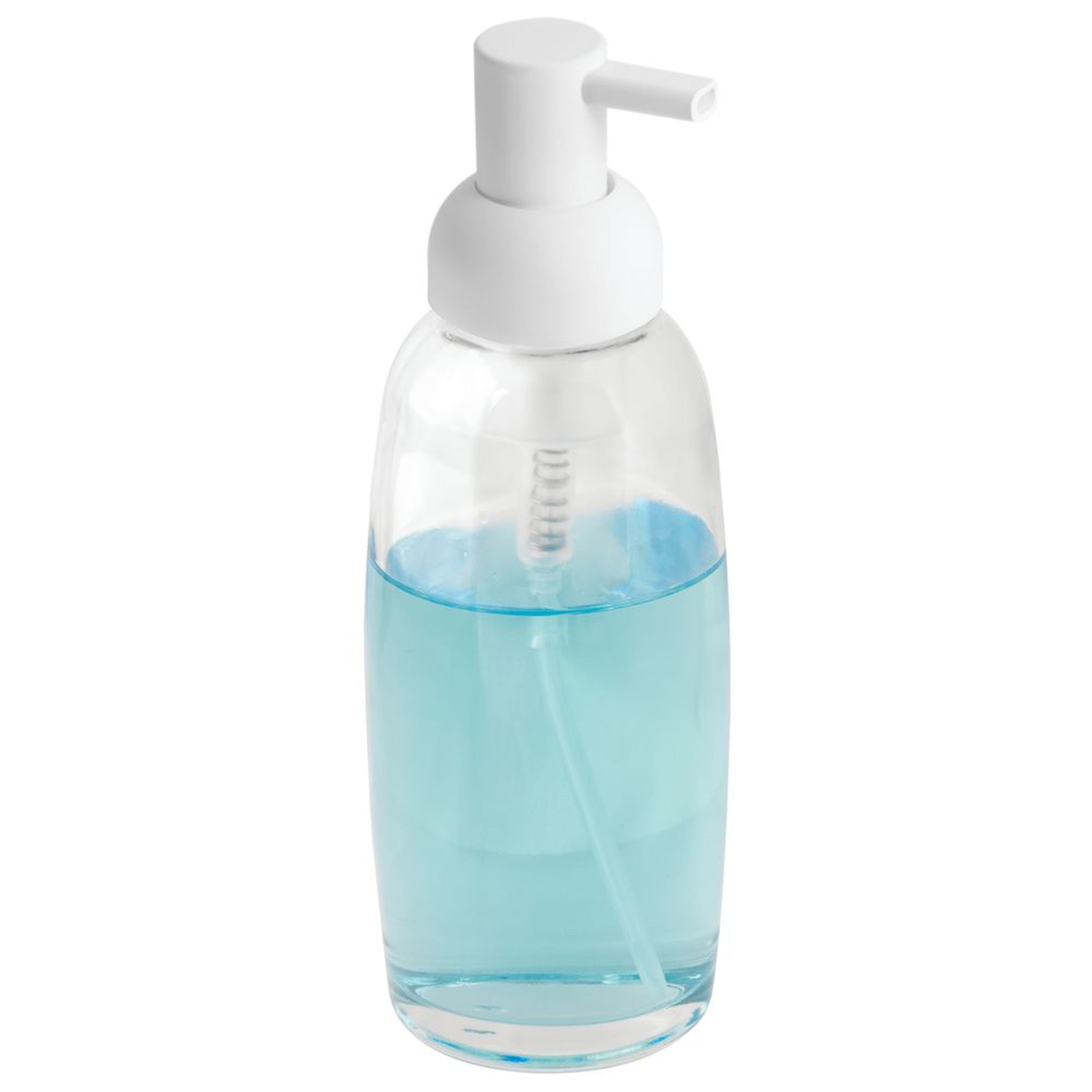 Sıvı Sabunluk Beyaz Cam  7X7X21Cm 300Ml Banyo Seti  