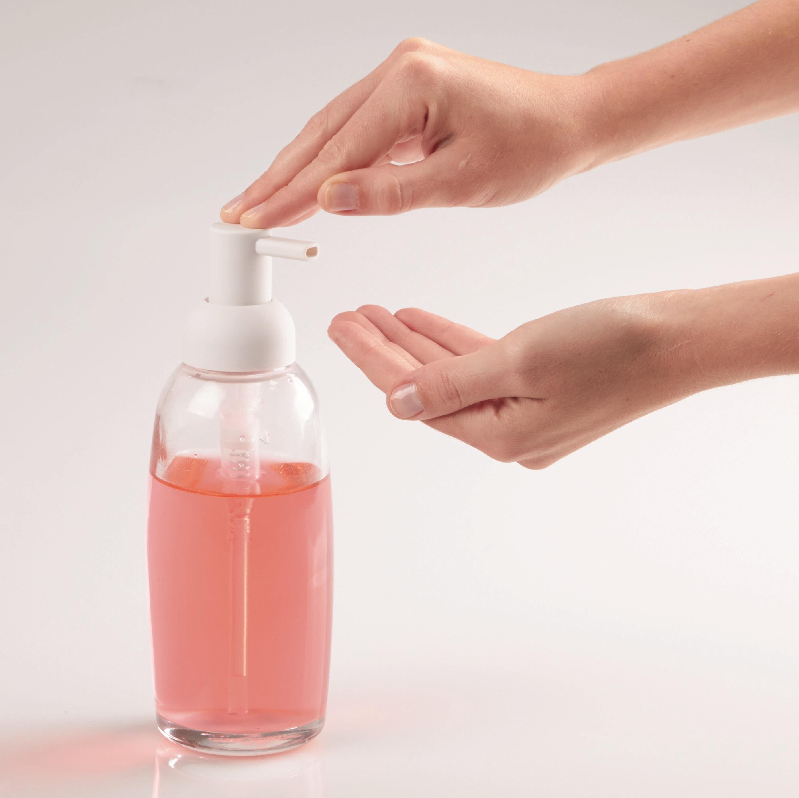 Sıvı Sabunluk Beyaz Cam  7X7X21Cm 300Ml Banyo Seti  