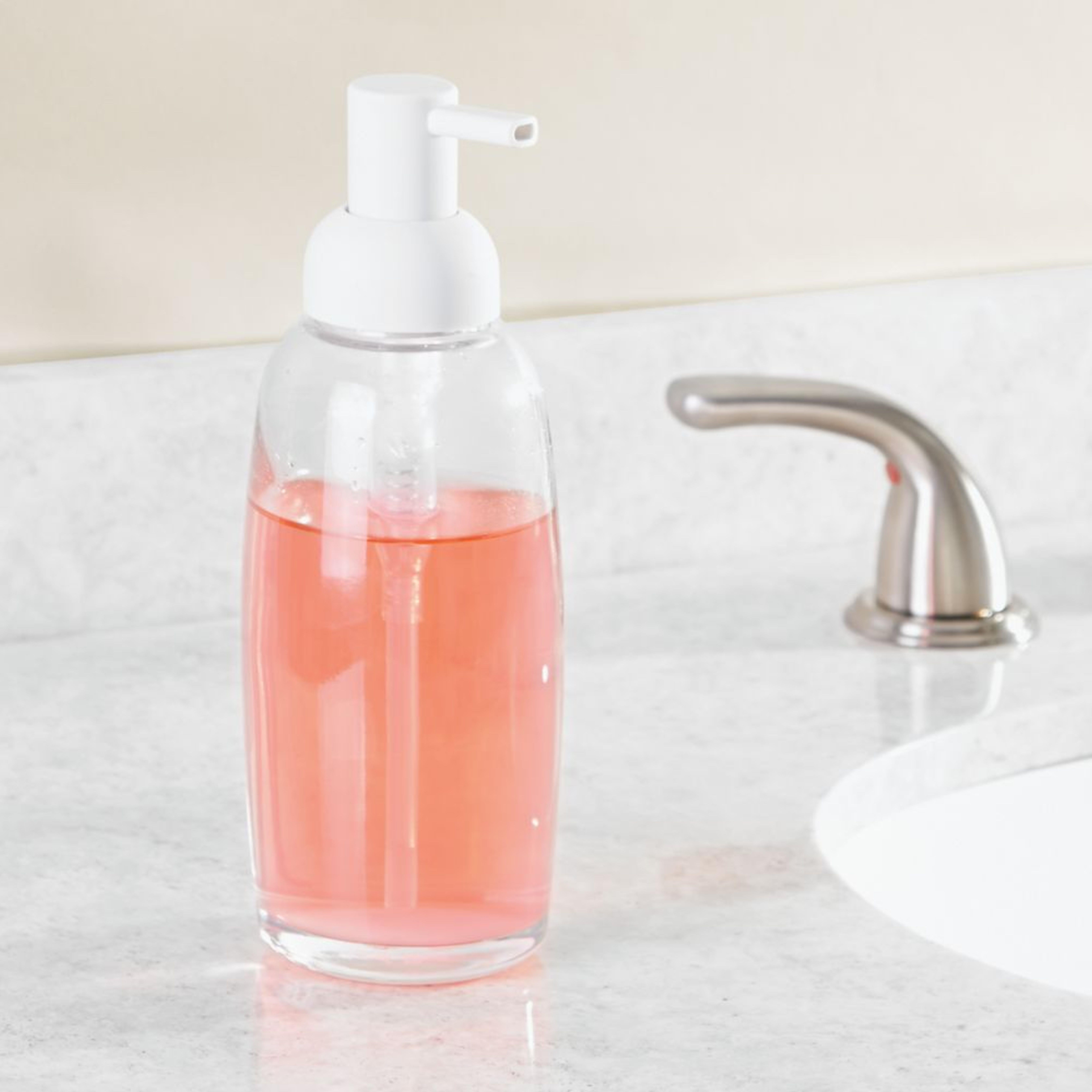 Sıvı Sabunluk Beyaz Cam  7X7X21Cm 300Ml Banyo Seti  