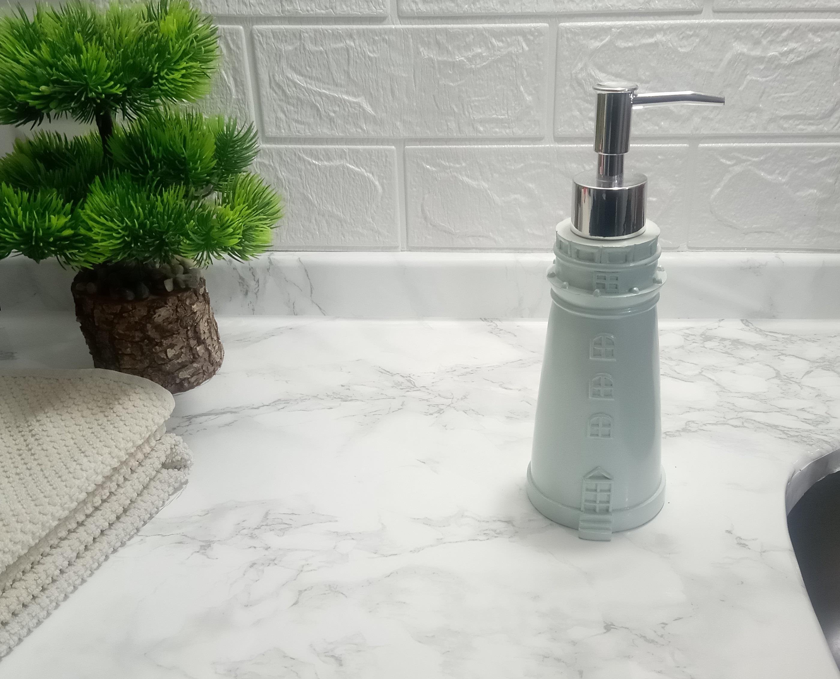 Sıvı Sabunluk Deniz Feneri Mavi Model Poliresin 7x7x21cm