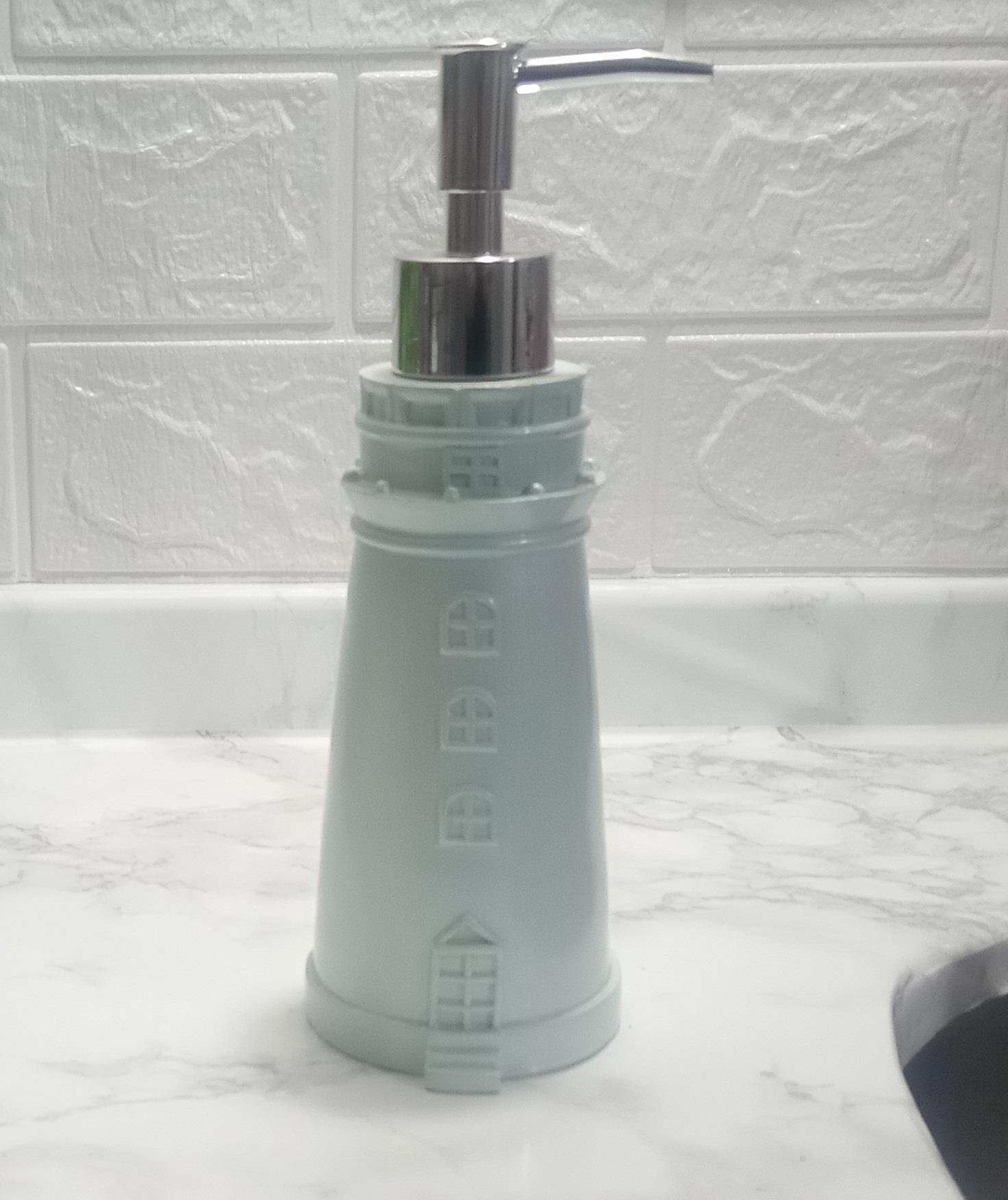 Sıvı Sabunluk Deniz Feneri Mavi Model Poliresin 7x7x21cm