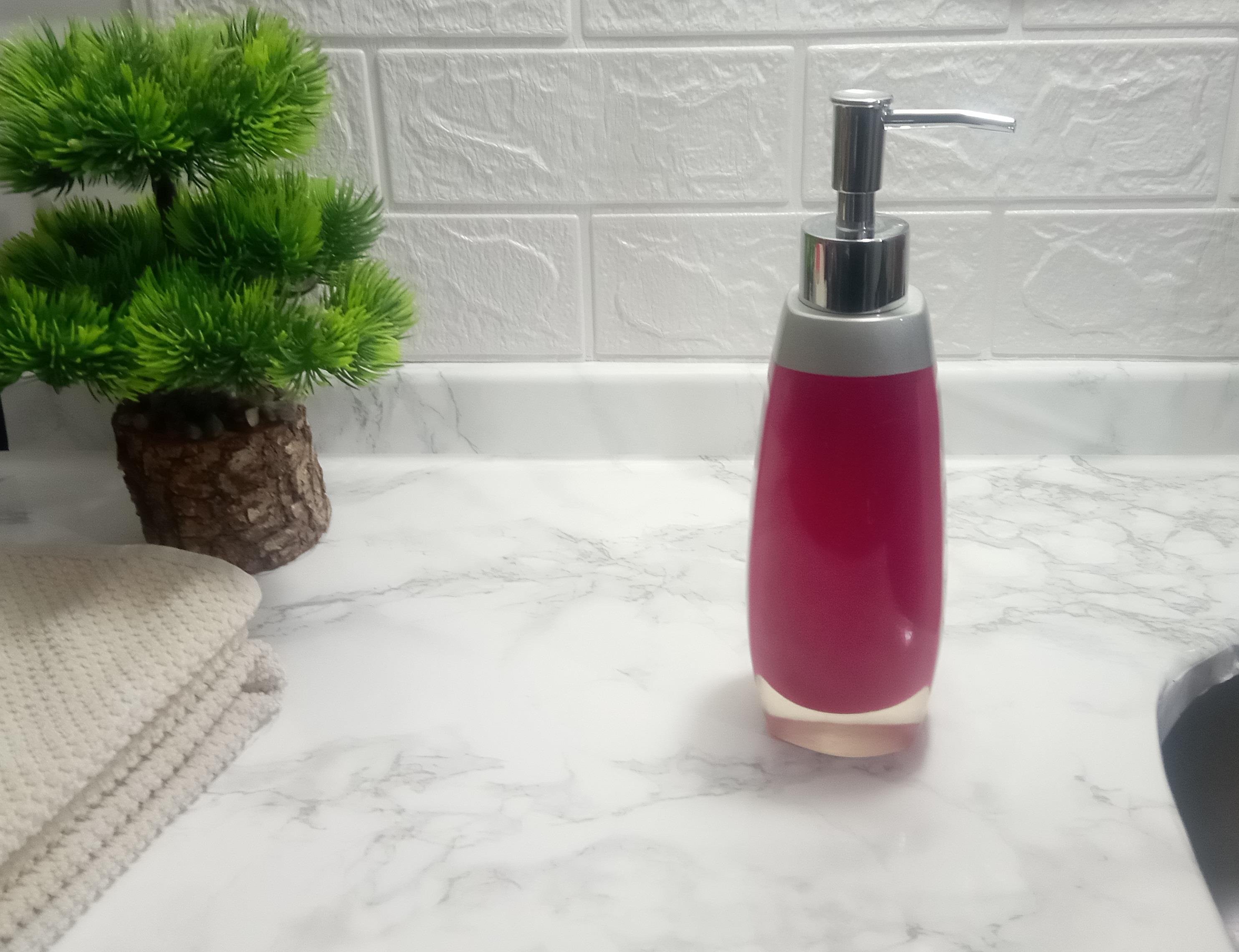 Sıvı Sabunluk Gri Pembe Model Poliresin 6x5x22cm