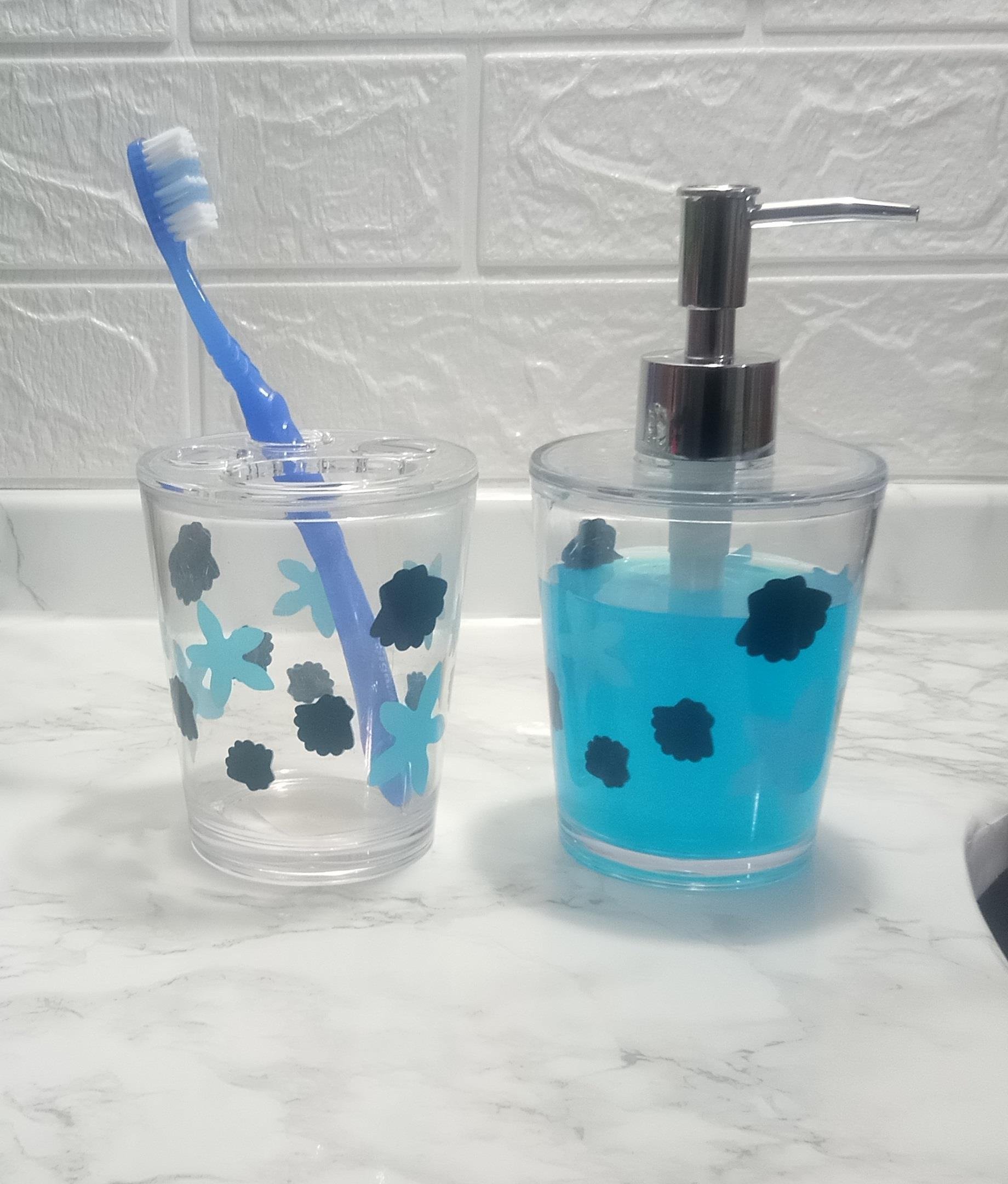 Sıvı Sabunluk Ve Diş Fırçalık 2 Li Banyo Seti Benekli Model