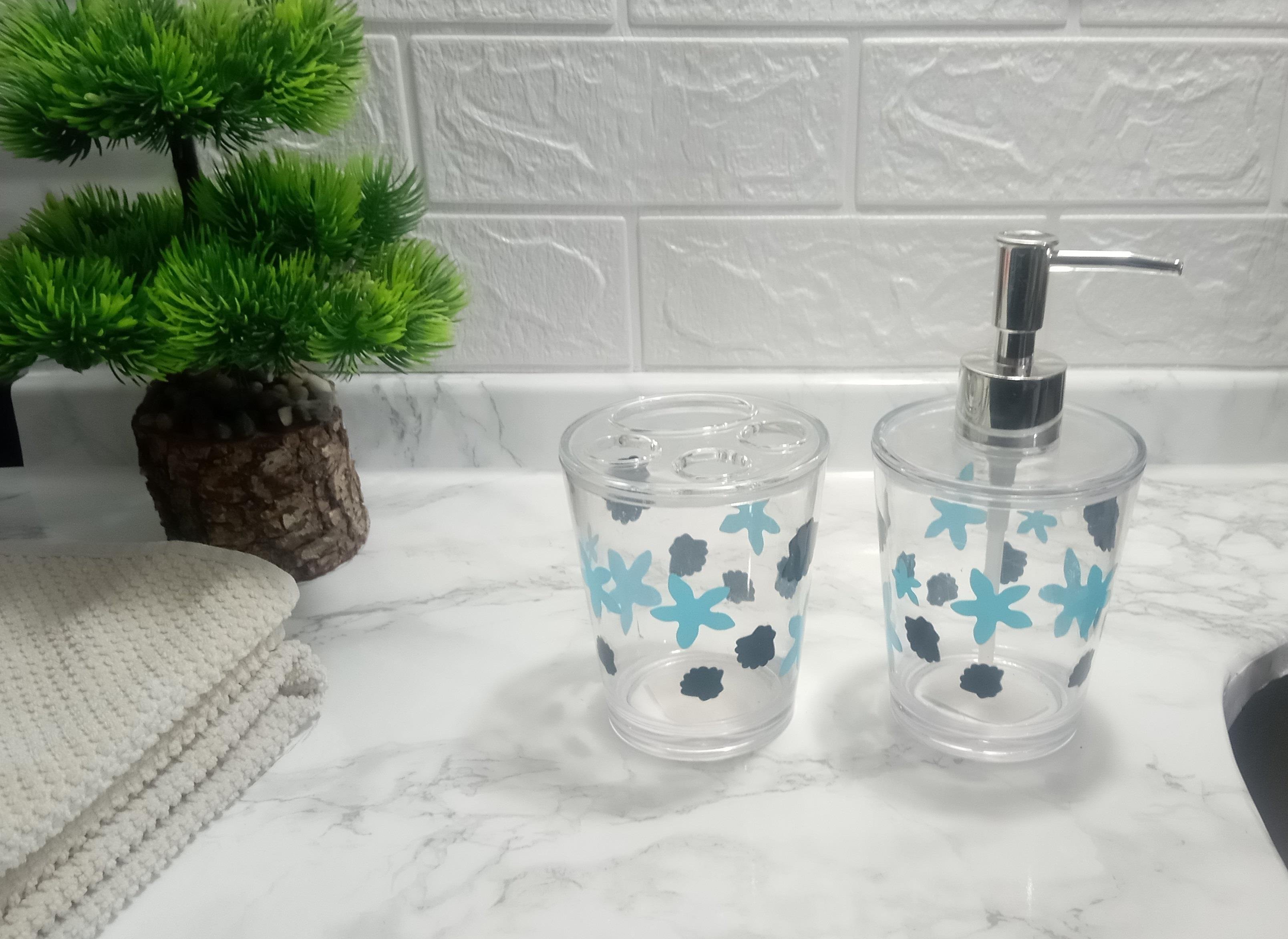 Sıvı Sabunluk Ve Diş Fırçalık 2 Li Banyo Seti Benekli Model