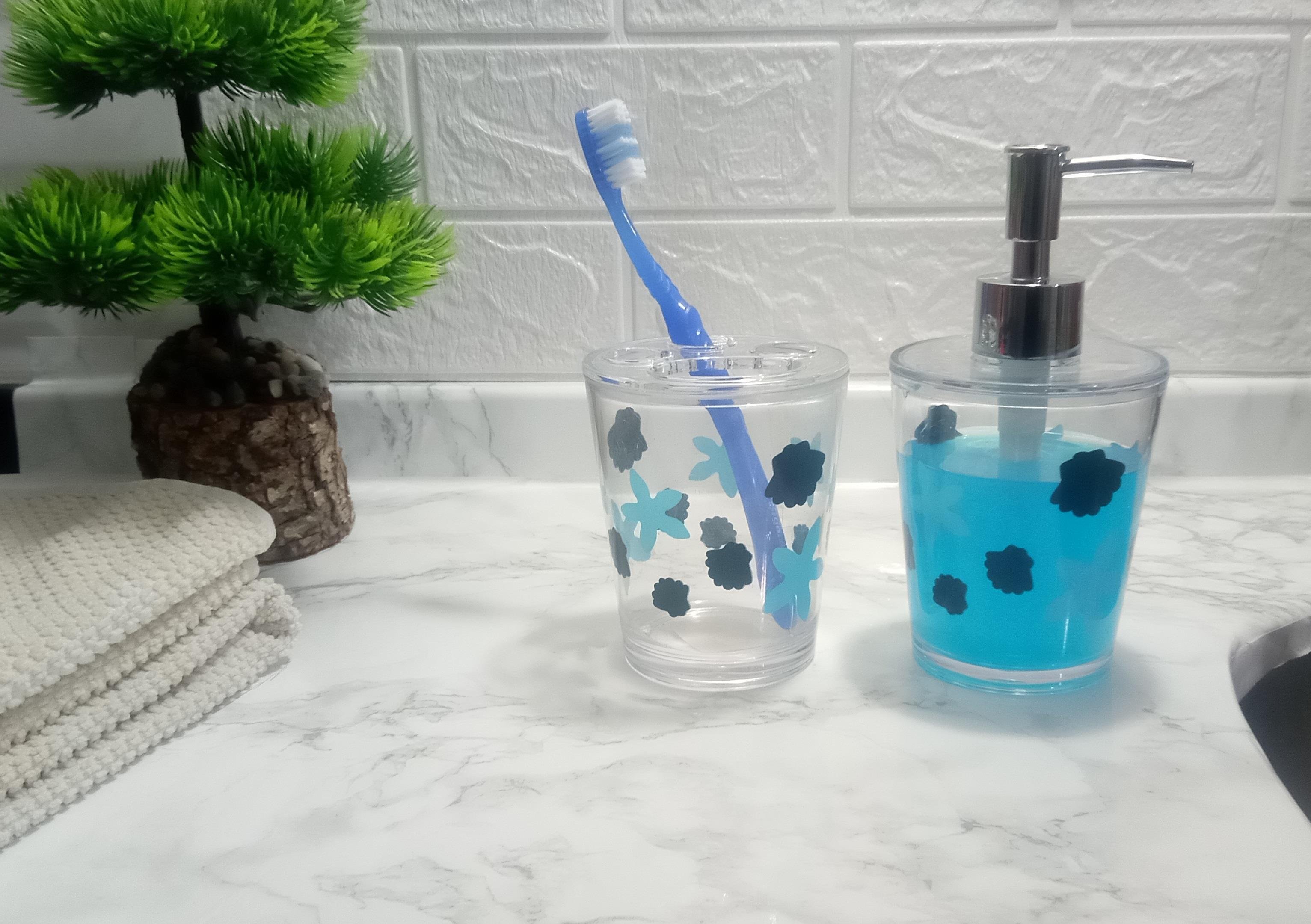 Sıvı Sabunluk Ve Diş Fırçalık 2 Li Banyo Seti Benekli Model