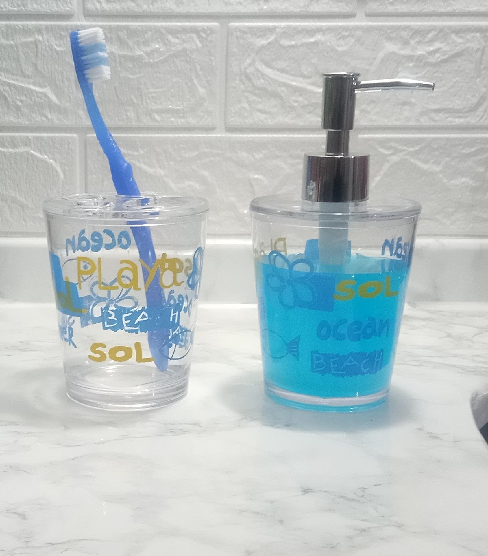 Sıvı Sabunluk Ve Diş Fırçalık 2 Li Banyo Seti Balıklı Model