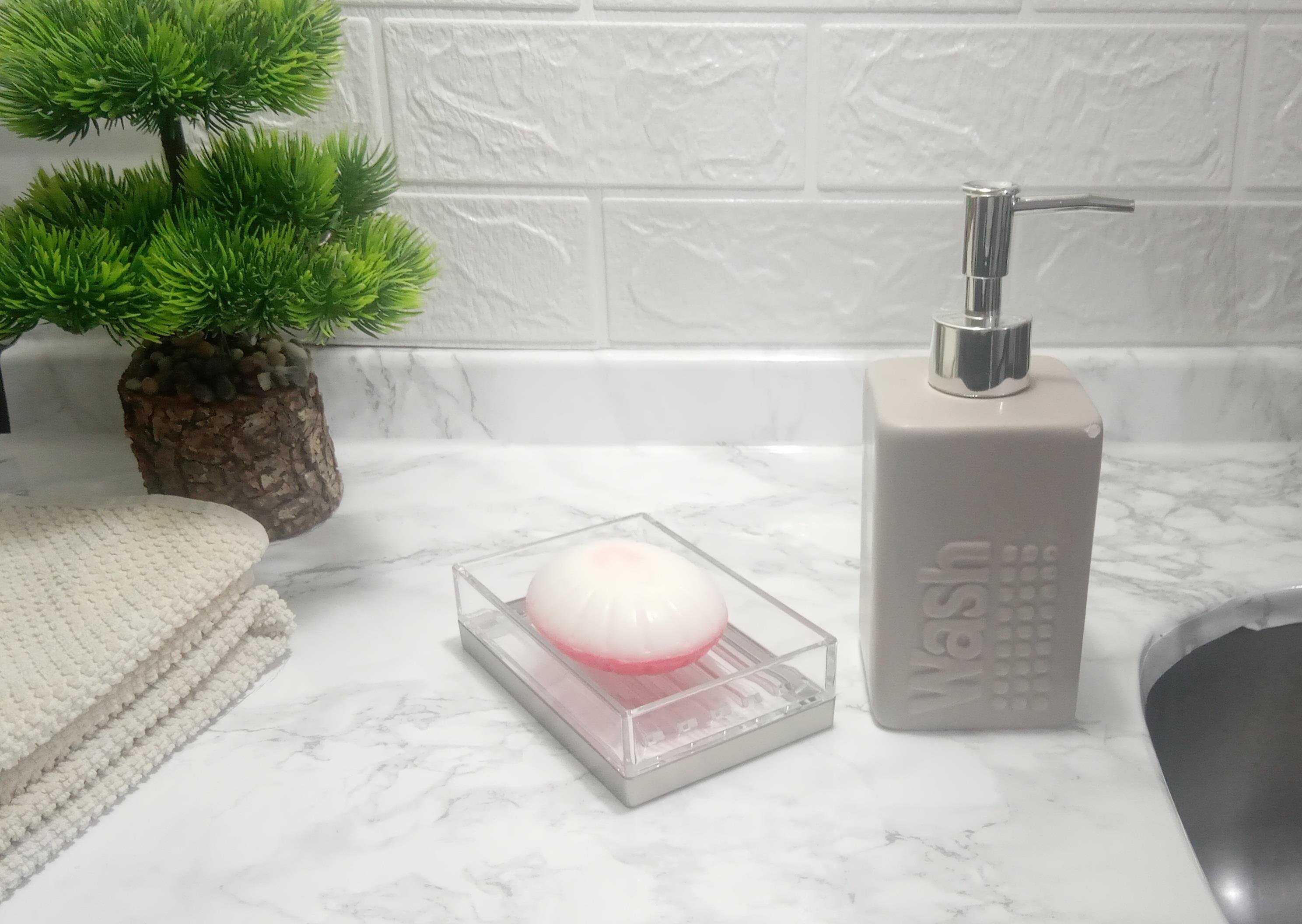 Sıvı Sabunluk Ve Sabunluk 2 Li Banyo Seti,Açık Bej