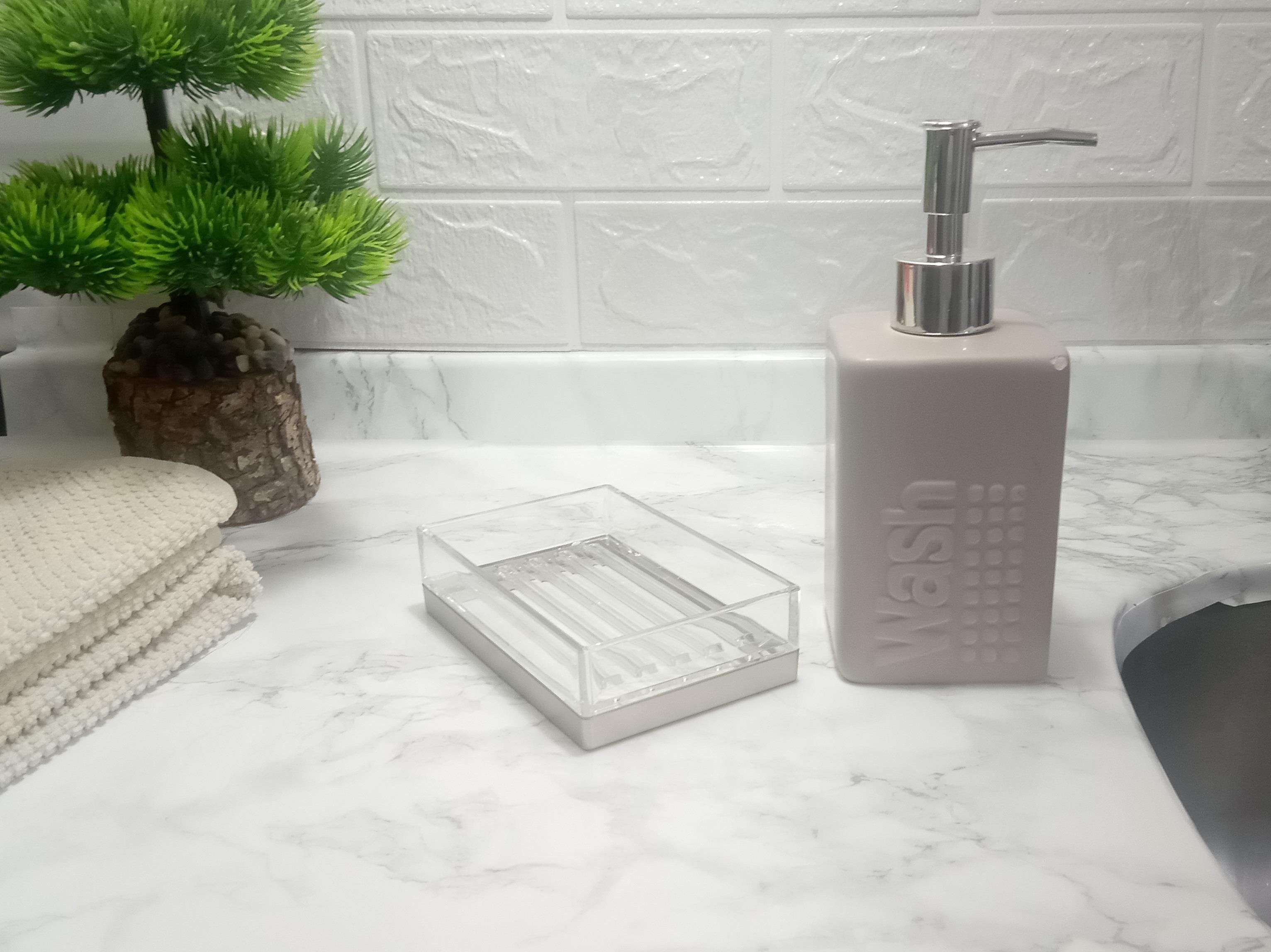 Sıvı Sabunluk Ve Sabunluk 2 Li Banyo Seti,Açık Bej