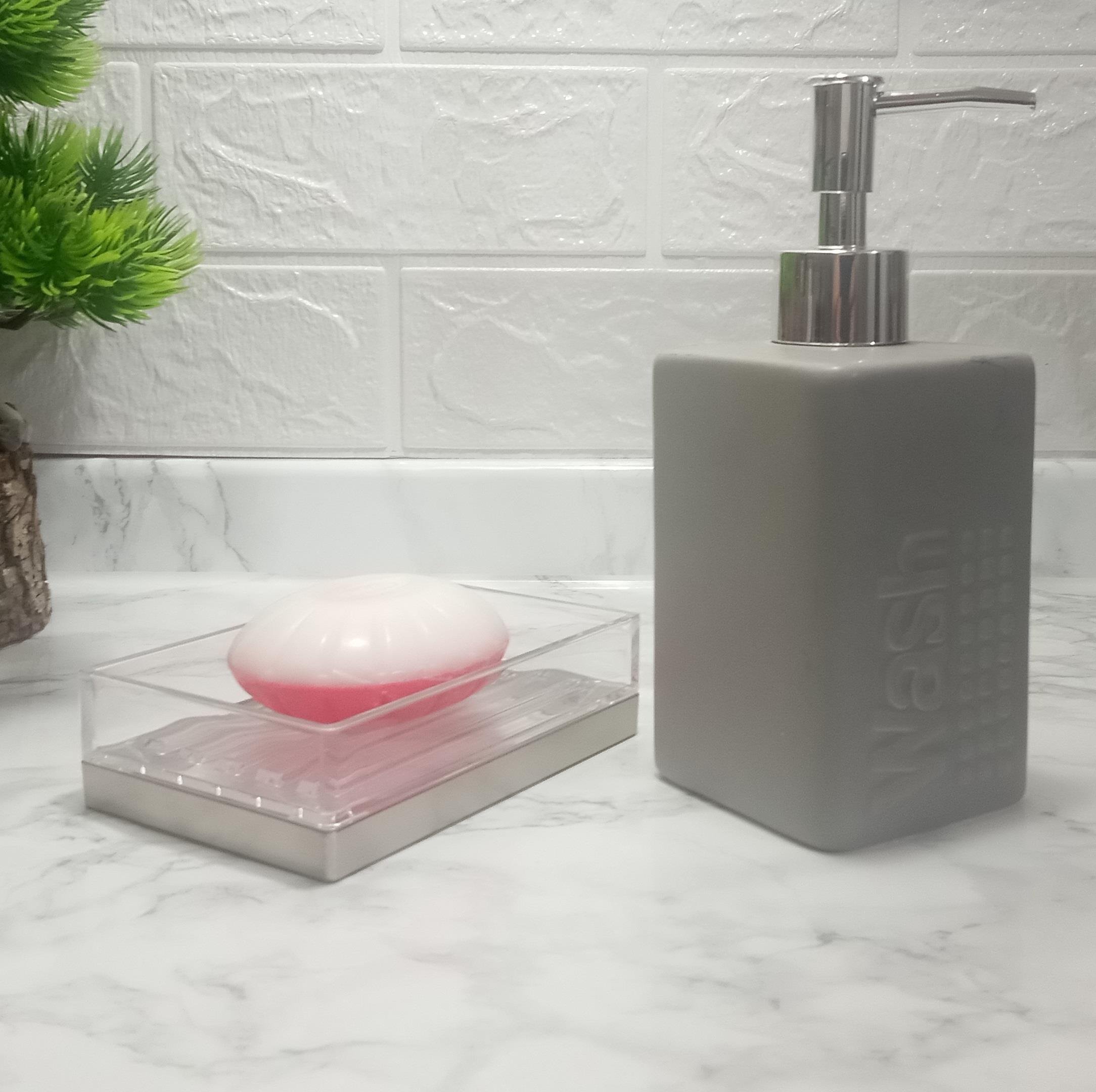 Sıvı Sabunluk Ve Sabunluk 2 Li Banyo Seti,Gri Renkli