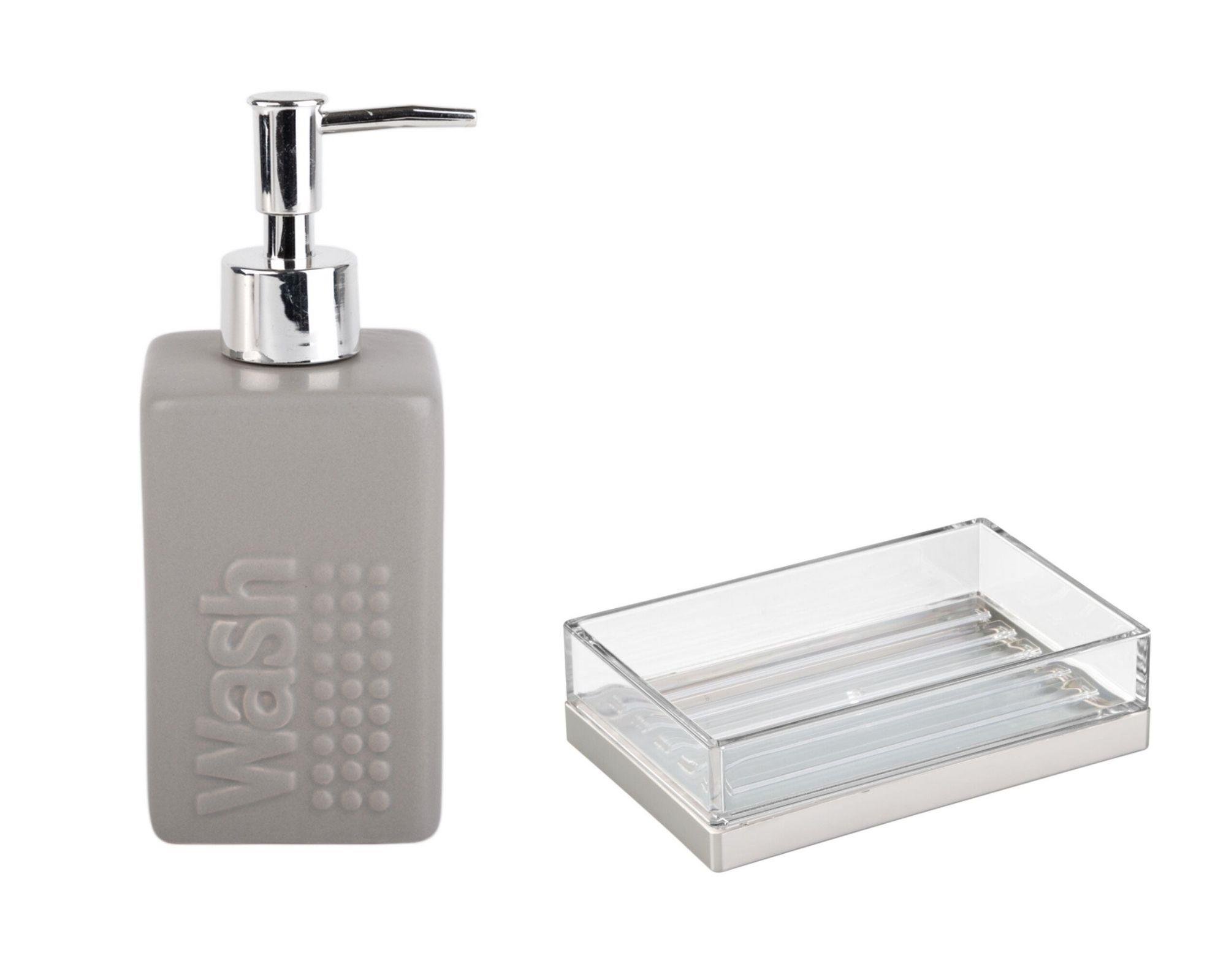 Sıvı Sabunluk Ve Sabunluk 2 Li Banyo Seti,Gri Renkli