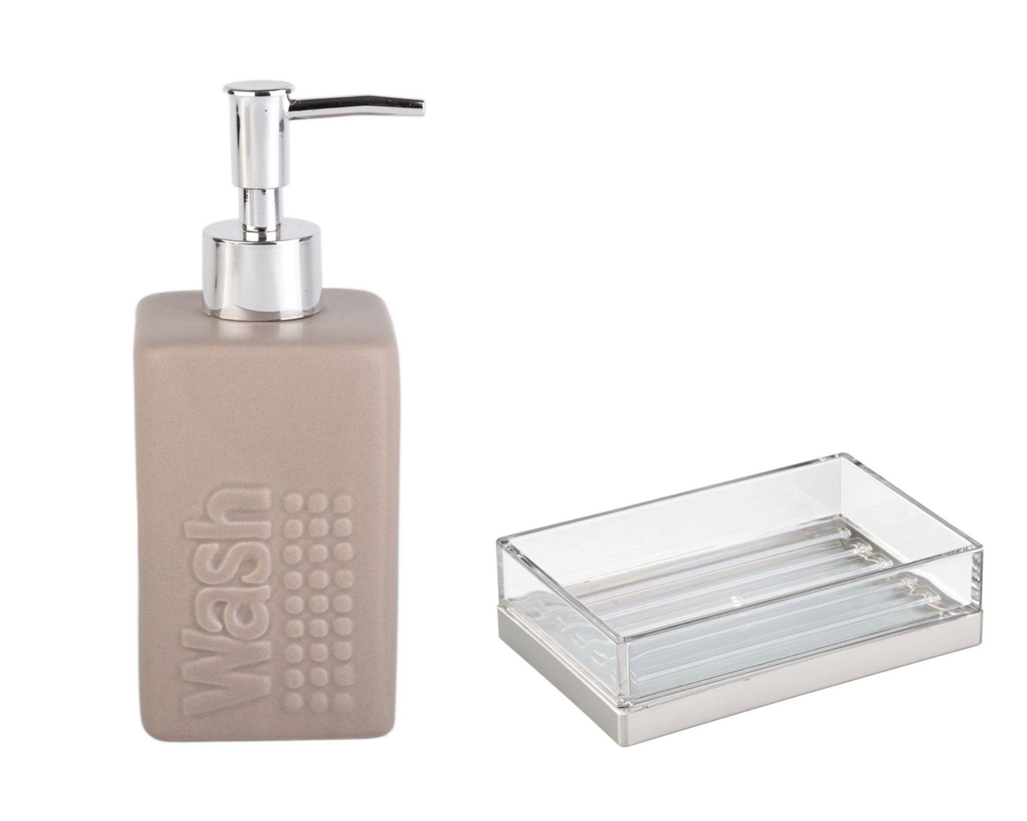 Sıvı Sabunluk Ve Sabunluk 2 Li Banyo Seti,Açık Bej