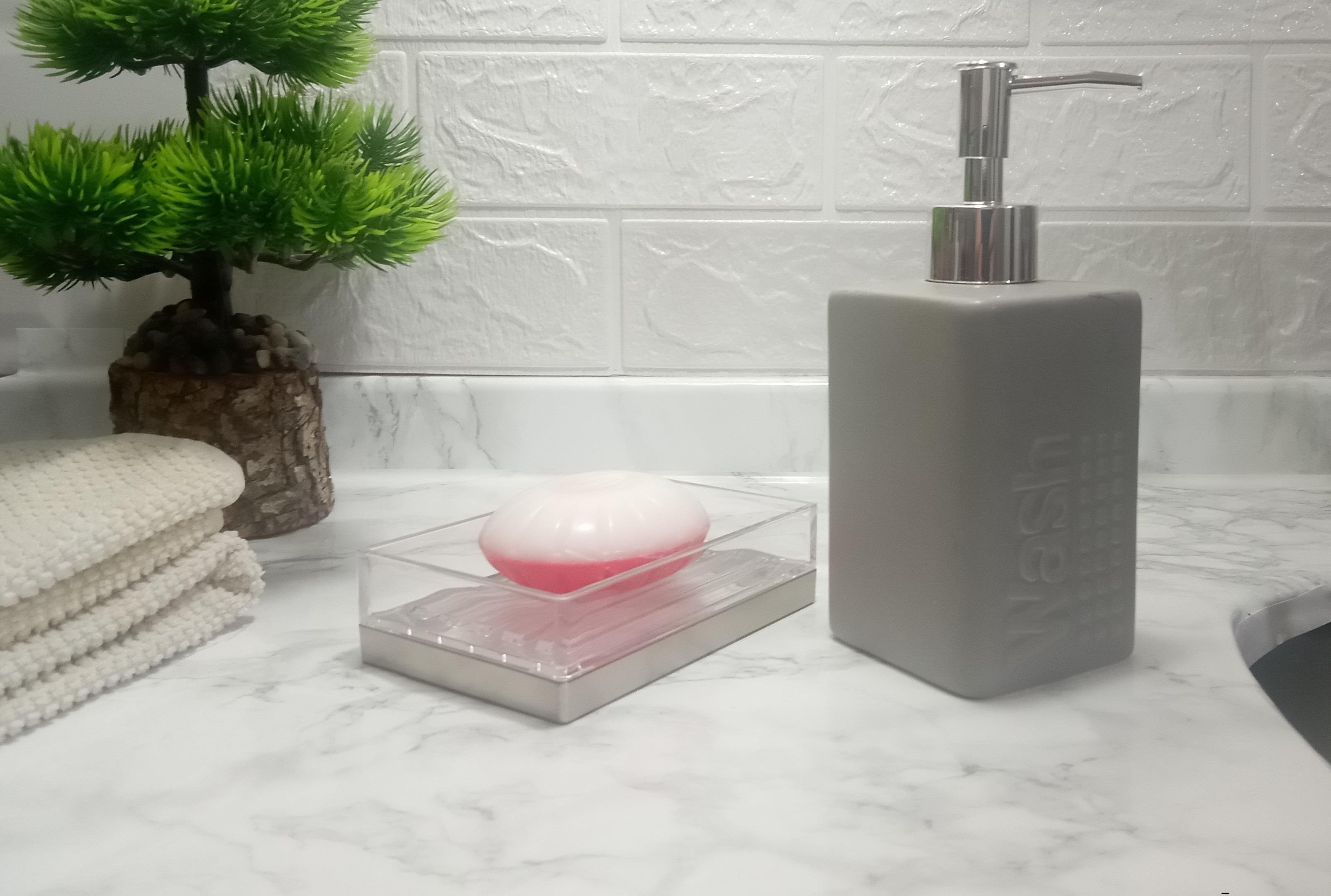 Sıvı Sabunluk Ve Sabunluk 2 Li Banyo Seti,Gri Renkli