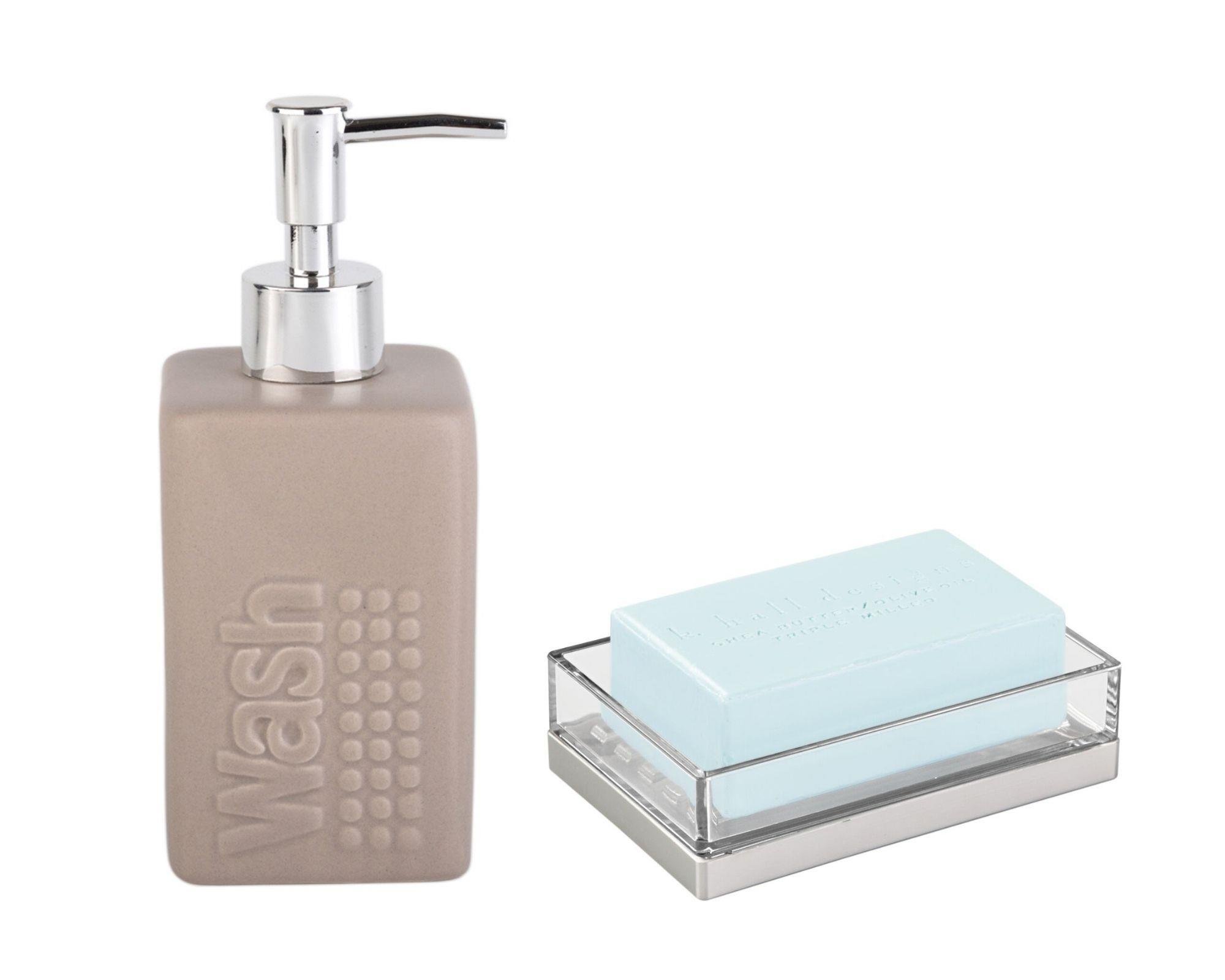 Sıvı Sabunluk Ve Sabunluk 2 Li Banyo Seti,Açık Bej