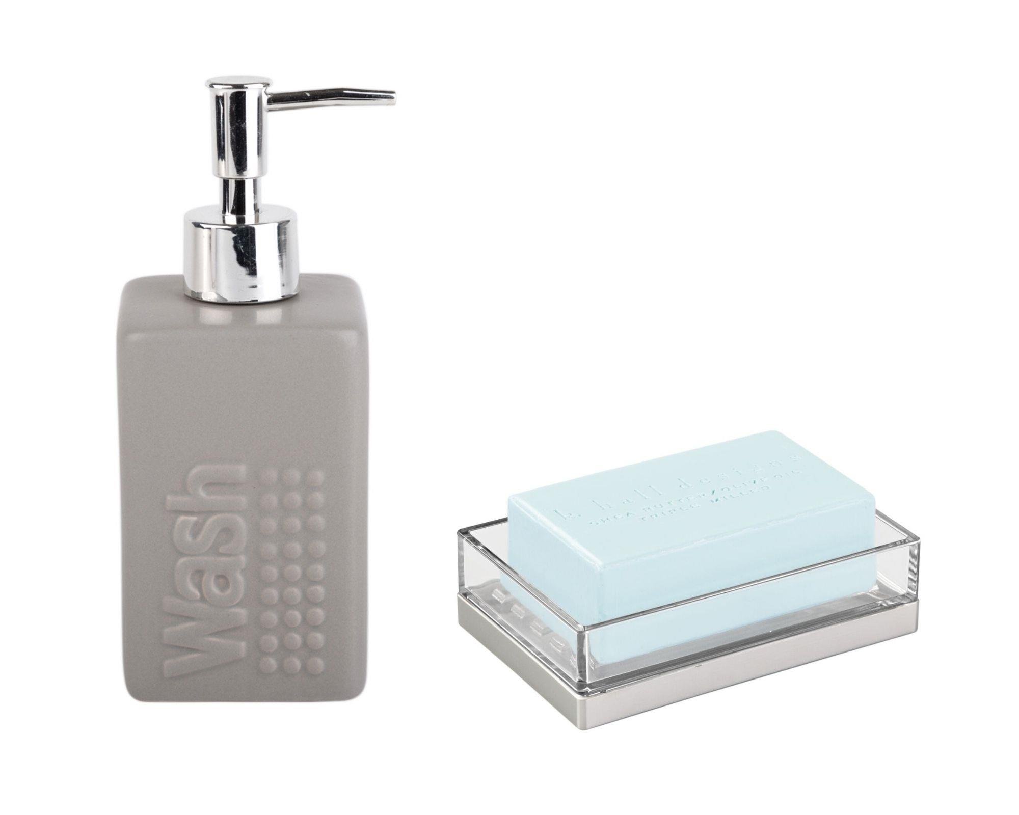 Sıvı Sabunluk Ve Sabunluk 2 Li Banyo Seti,Gri Renkli