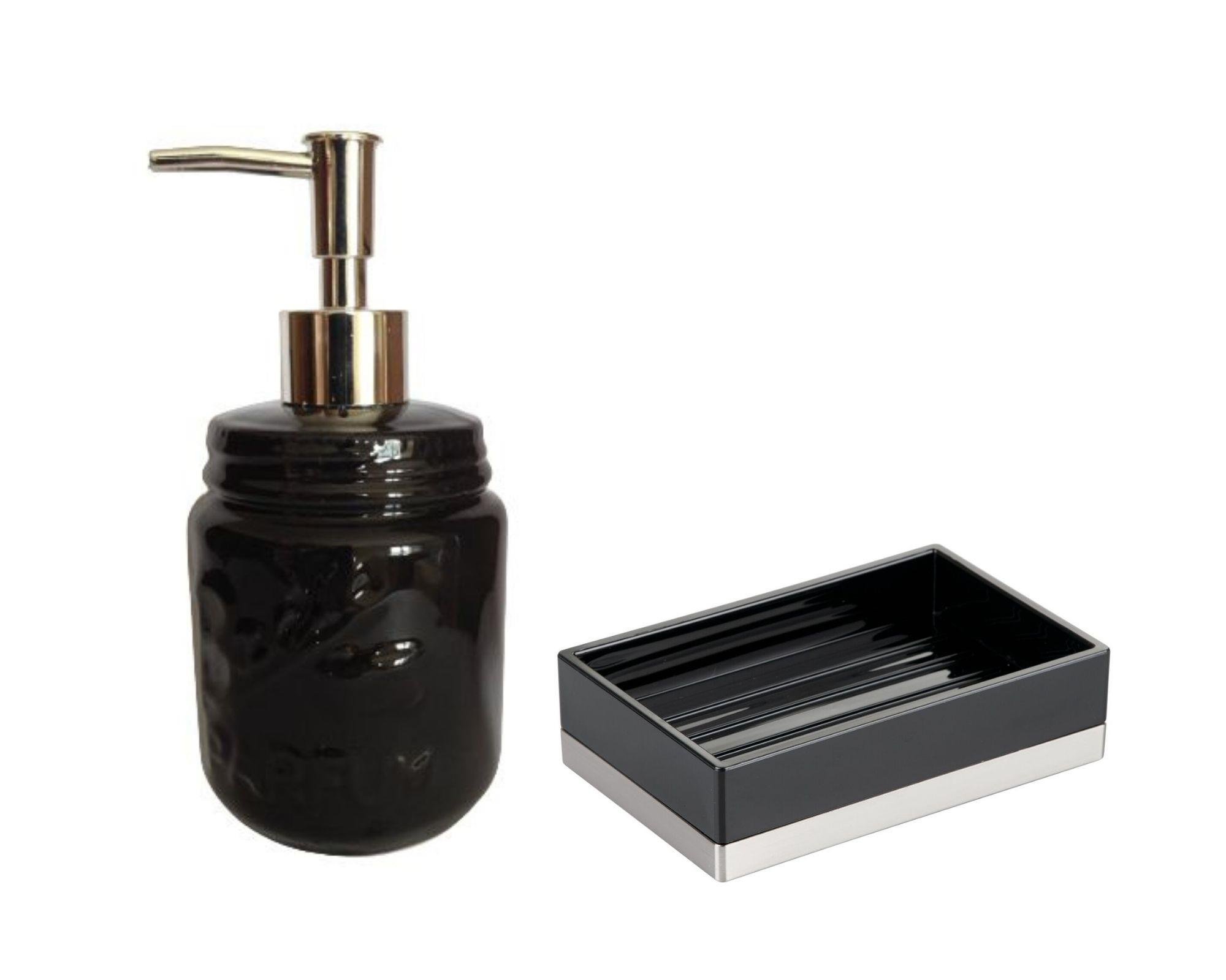 Sıvı Sabunluk Ve Sabunluk 2 Li Banyo Seti,Siyah Renkli