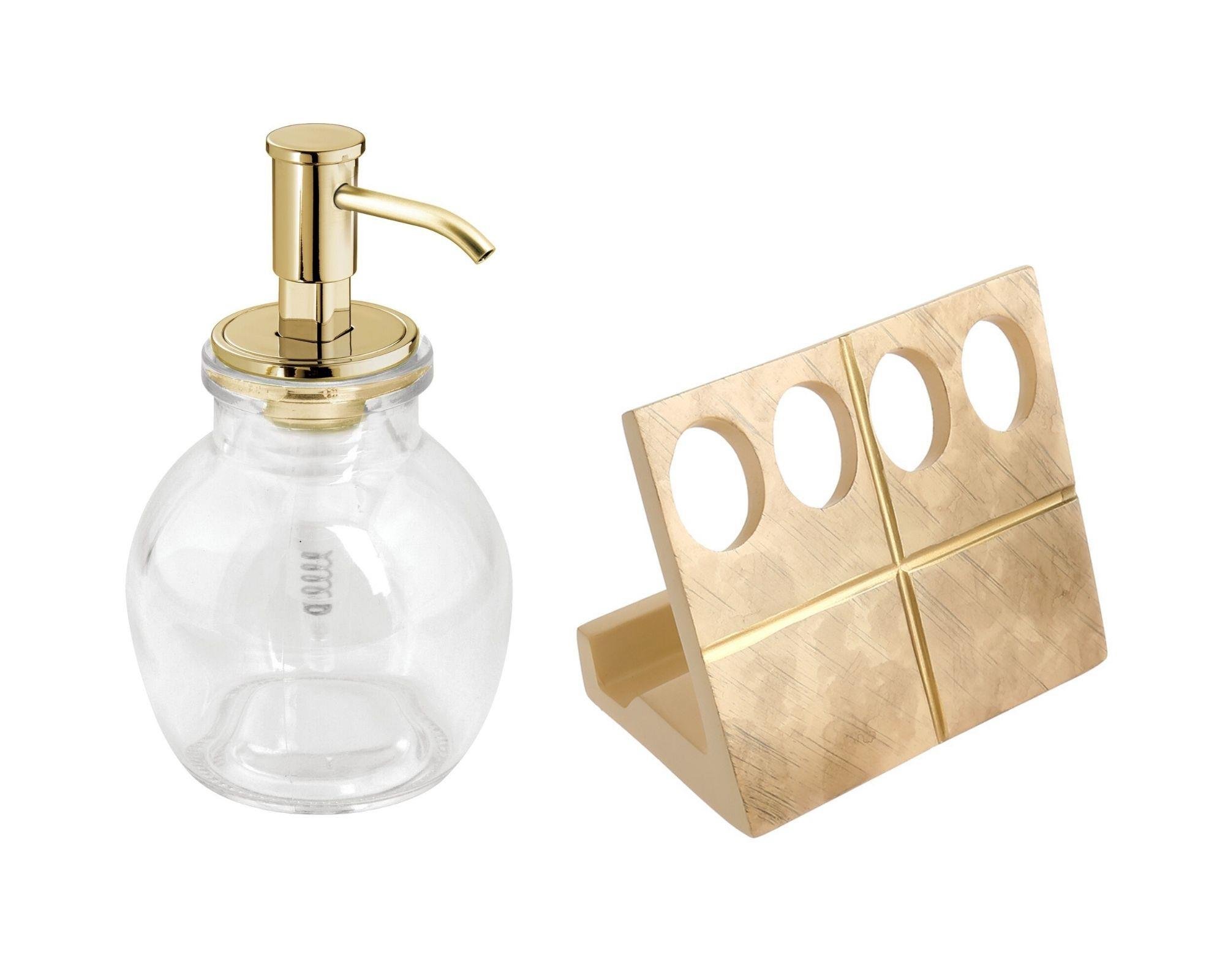 Sıvı Sabunluk,Diş Fırçalık 2 Li Banyo Seti,Altın Oval 