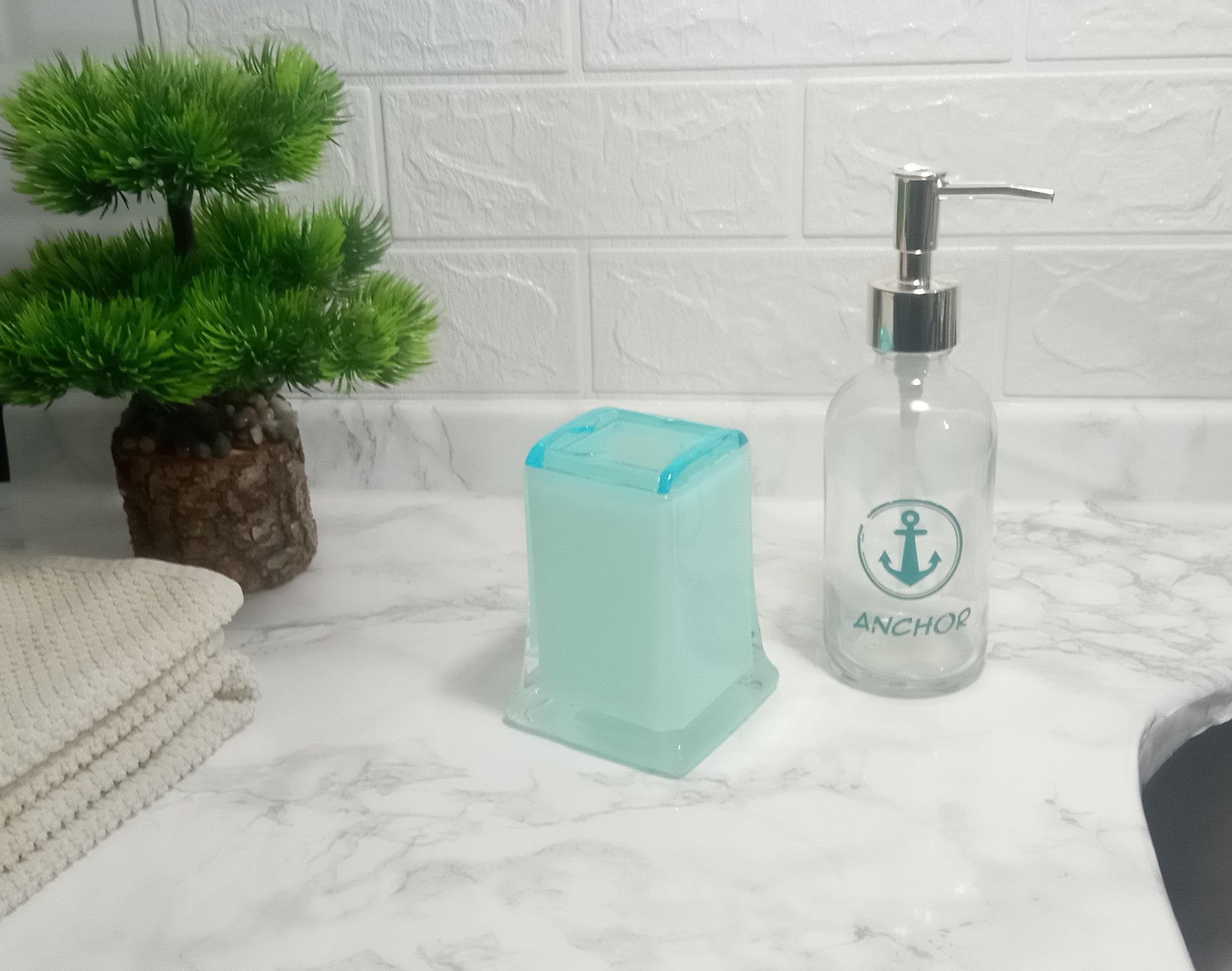 Sıvı Sabunluk,Diş Fırçalık 2 Li Banyo Seti,Gemici Çıpası Ve Buz Mavi