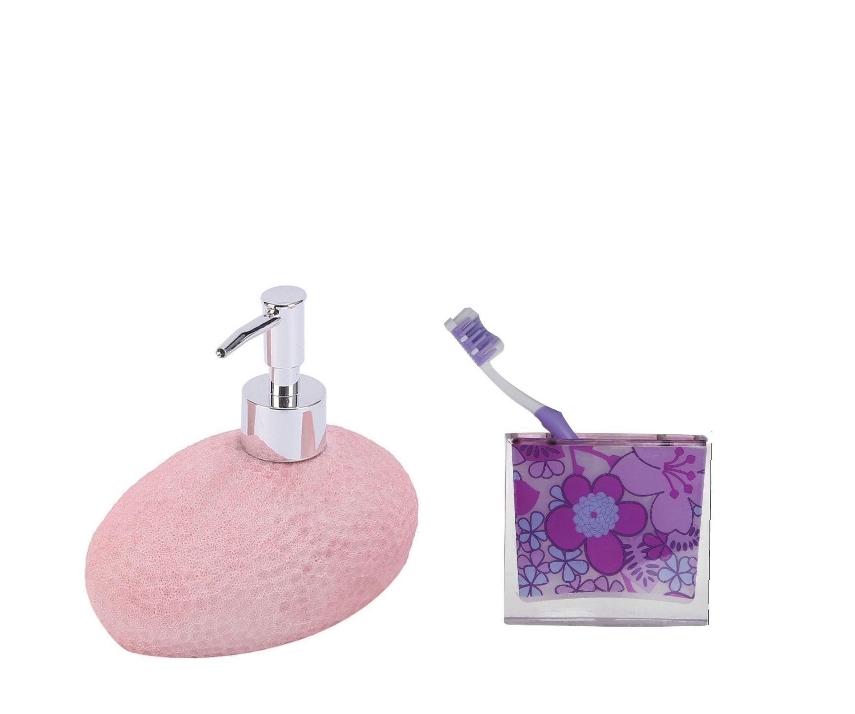 Sıvı Sabunluk,Diş Fırçalık 2 Li Banyo Seti.Petek Ve Çiçekli