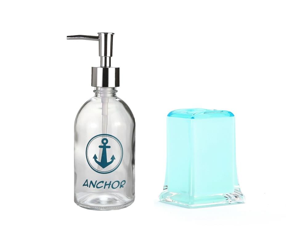 Sıvı Sabunluk,Diş Fırçalık 2 Li Banyo Seti,Gemici Çıpası Ve Buz Mavi