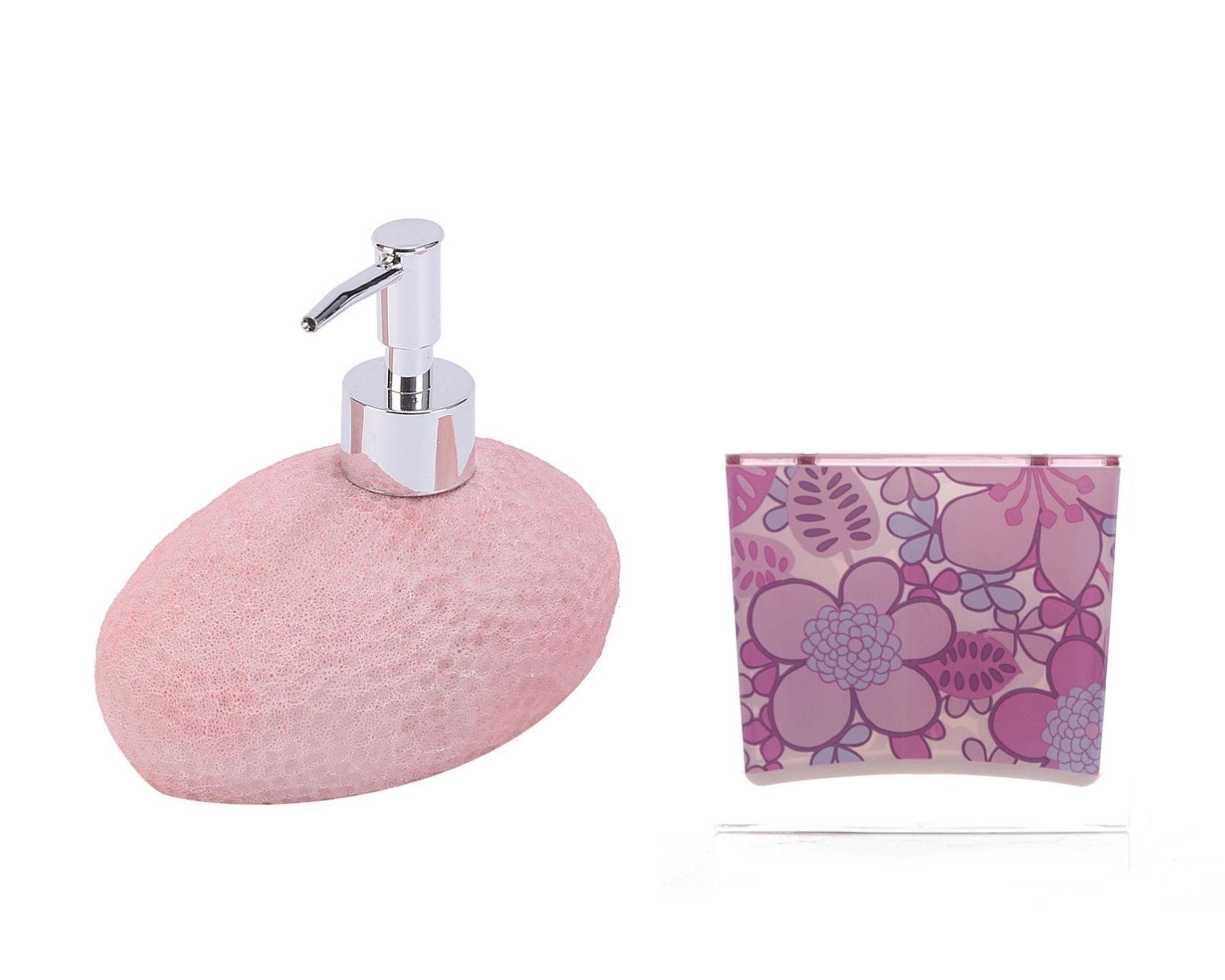 Sıvı Sabunluk,Diş Fırçalık 2 Li Banyo Seti.Petek Ve Çiçekli