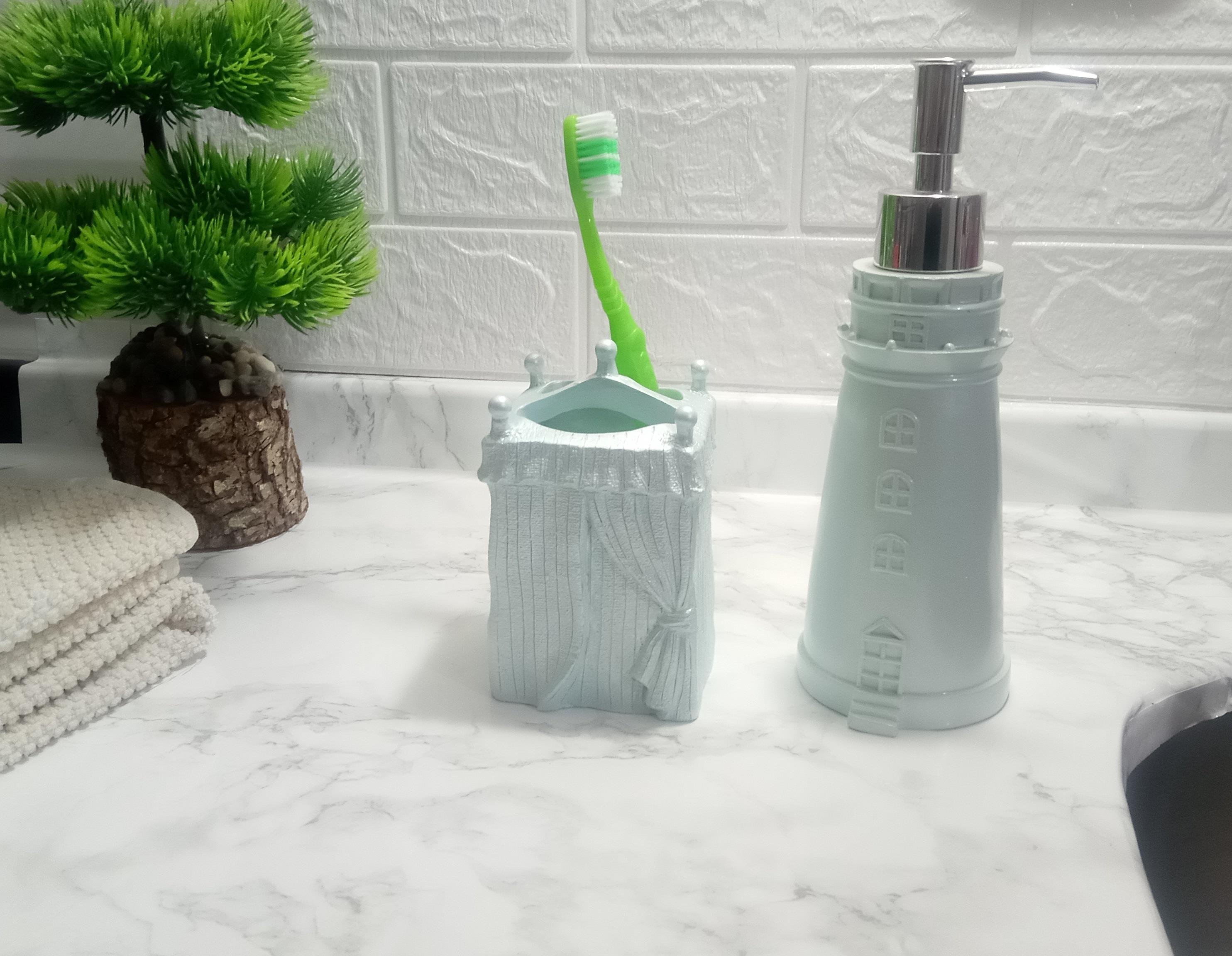 Sıvı Sabunluk,Diş Fırçalık 2 Li Banyo Seti,Deniz Feneri