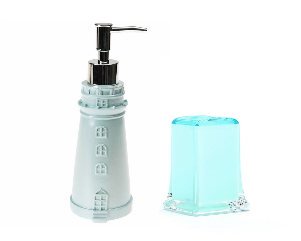 SIVI SABUNLUK,DİŞ FIRÇALIK 2 Lİ BANYO SETİ,DENİZ FENERİ VE BUZ MAVİ