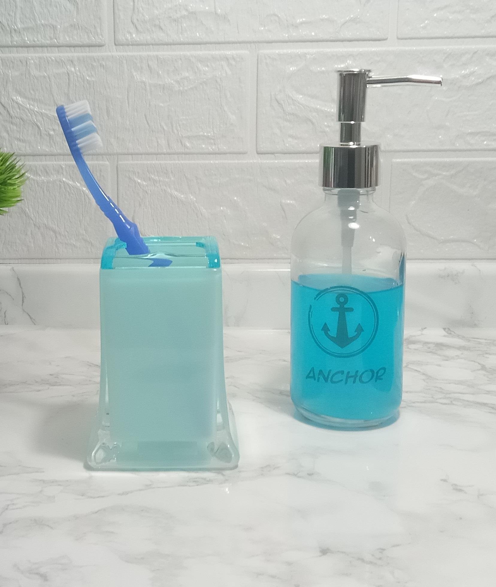 Sıvı Sabunluk,Diş Fırçalık 2 Li Banyo Seti,Gemici Çıpası Ve Buz Mavi