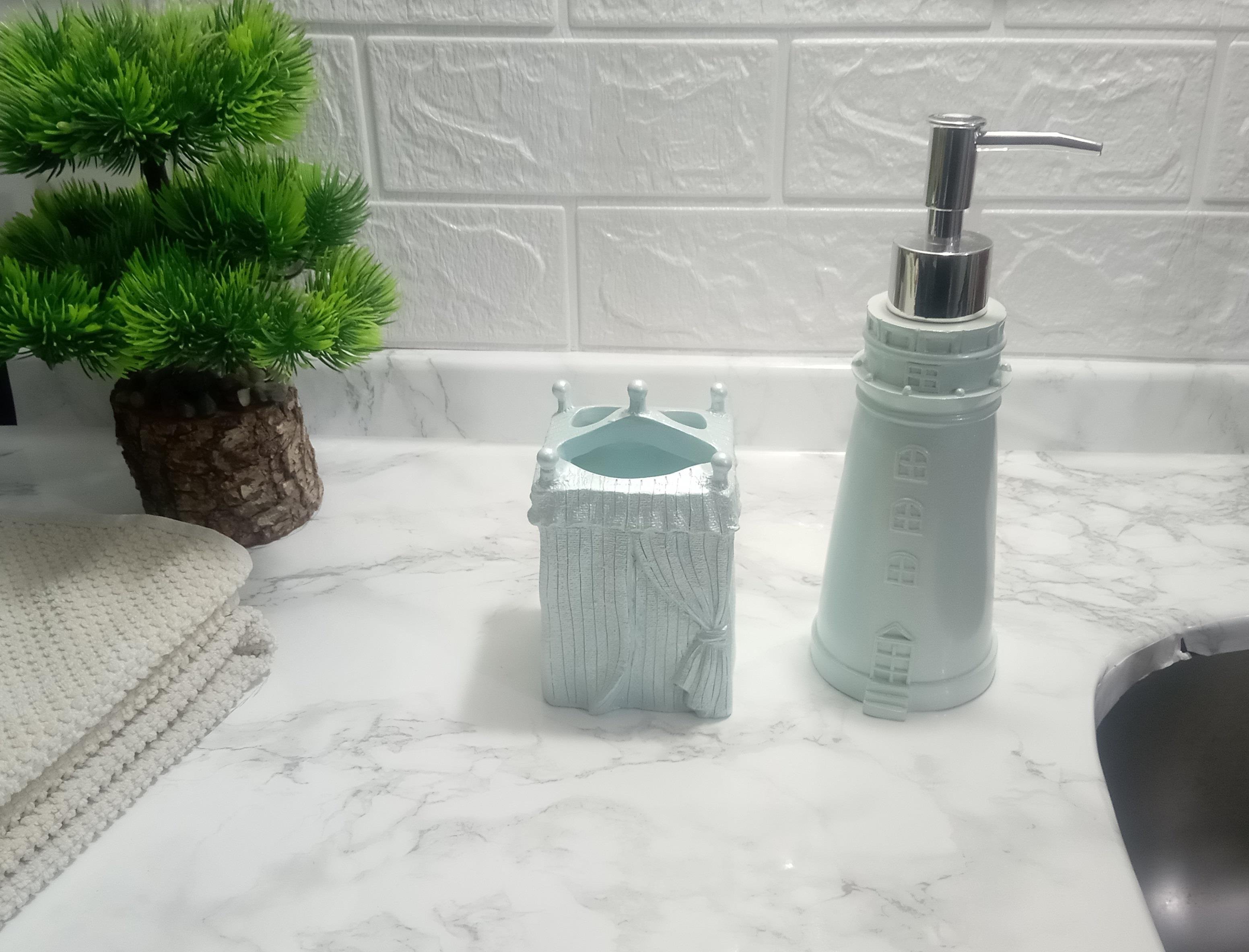 Sıvı Sabunluk,Diş Fırçalık 2 Li Banyo Seti,Deniz Feneri