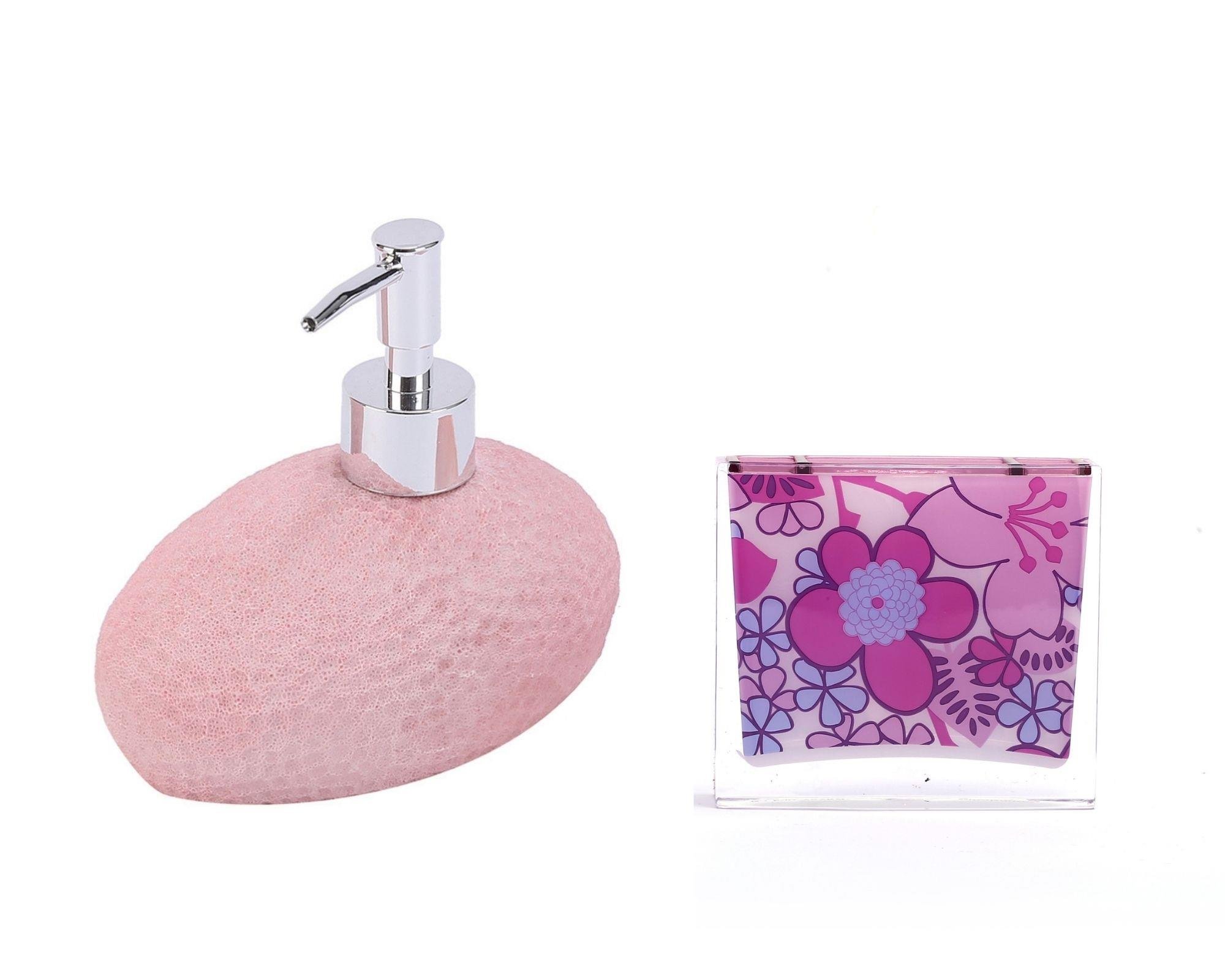 Sıvı Sabunluk,Diş Fırçalık 2 Li Banyo Seti.Petek Ve Çiçekli