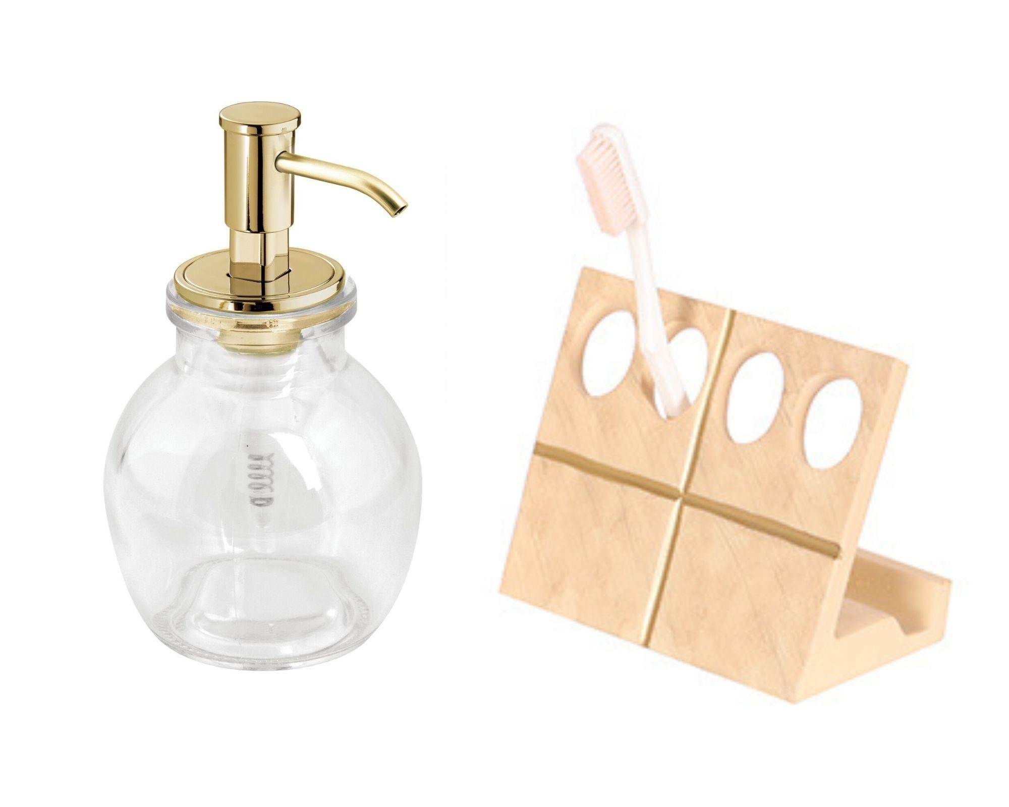 Sıvı Sabunluk,Diş Fırçalık 2 Li Banyo Seti,Altın Oval 