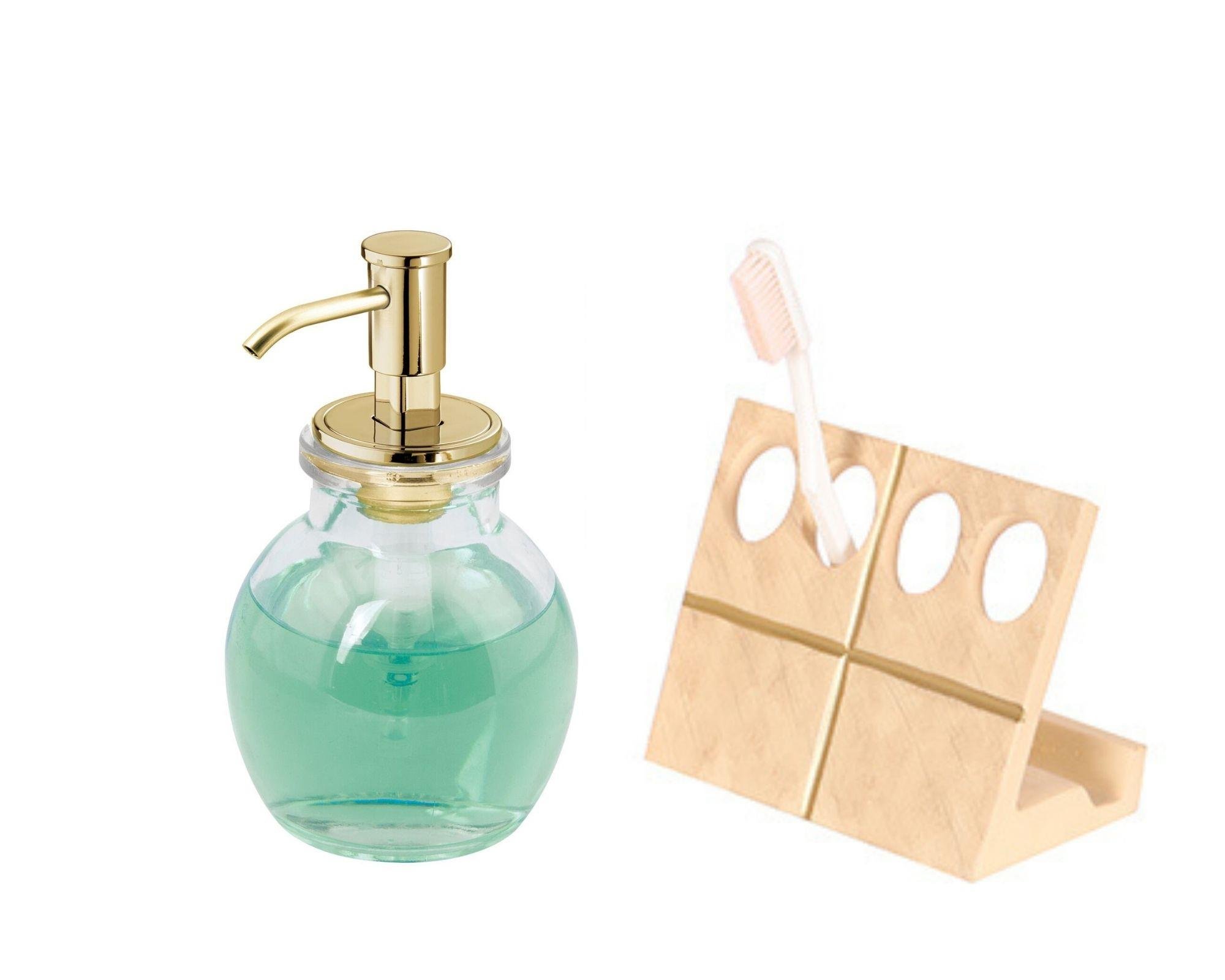 Sıvı Sabunluk,Diş Fırçalık 2 Li Banyo Seti,Altın Oval 