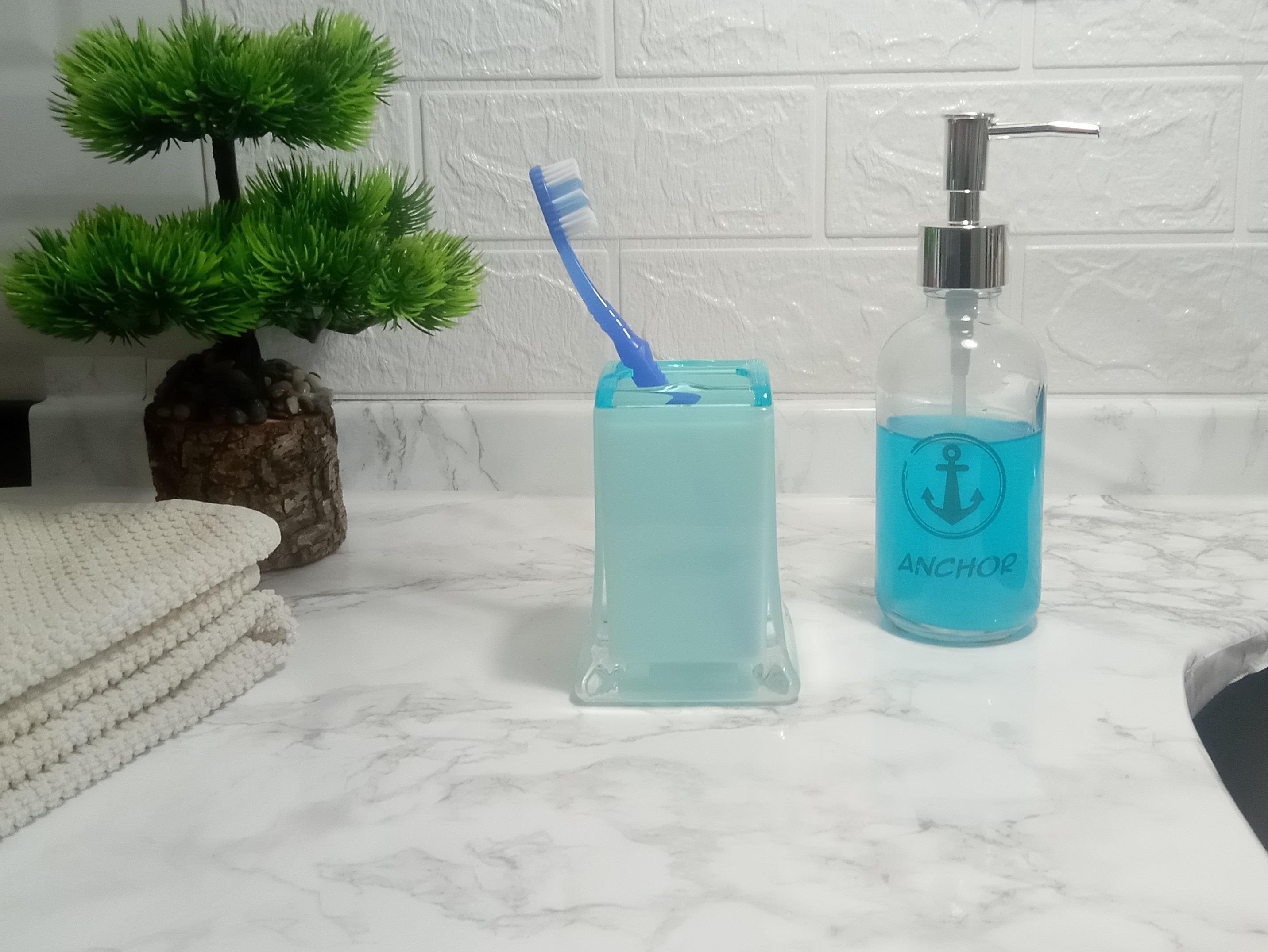 Sıvı Sabunluk,Diş Fırçalık 2 Li Banyo Seti,Gemici Çıpası Ve Buz Mavi