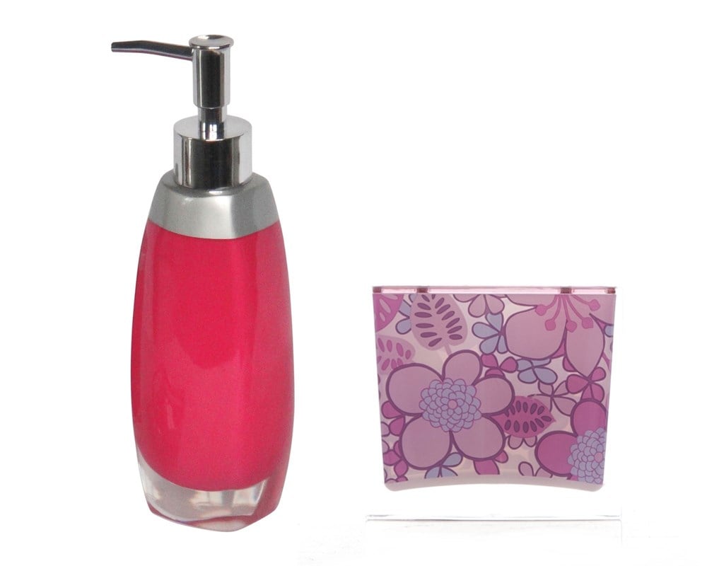 SIVI SABUNLUK,DİŞ FIRÇALIK 2 Lİ BANYO SETİ,GRİ PEMBE VE ÇİÇEKLİ