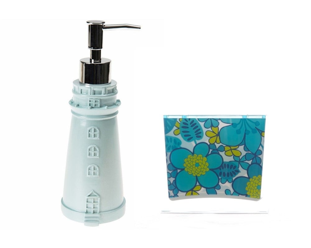 SIVI SABUNLUK,DİŞ FIRÇALIK 2 Lİ BANYO SETİ,DENİZ FENERİ VE MAVİ ÇİÇEKLİ