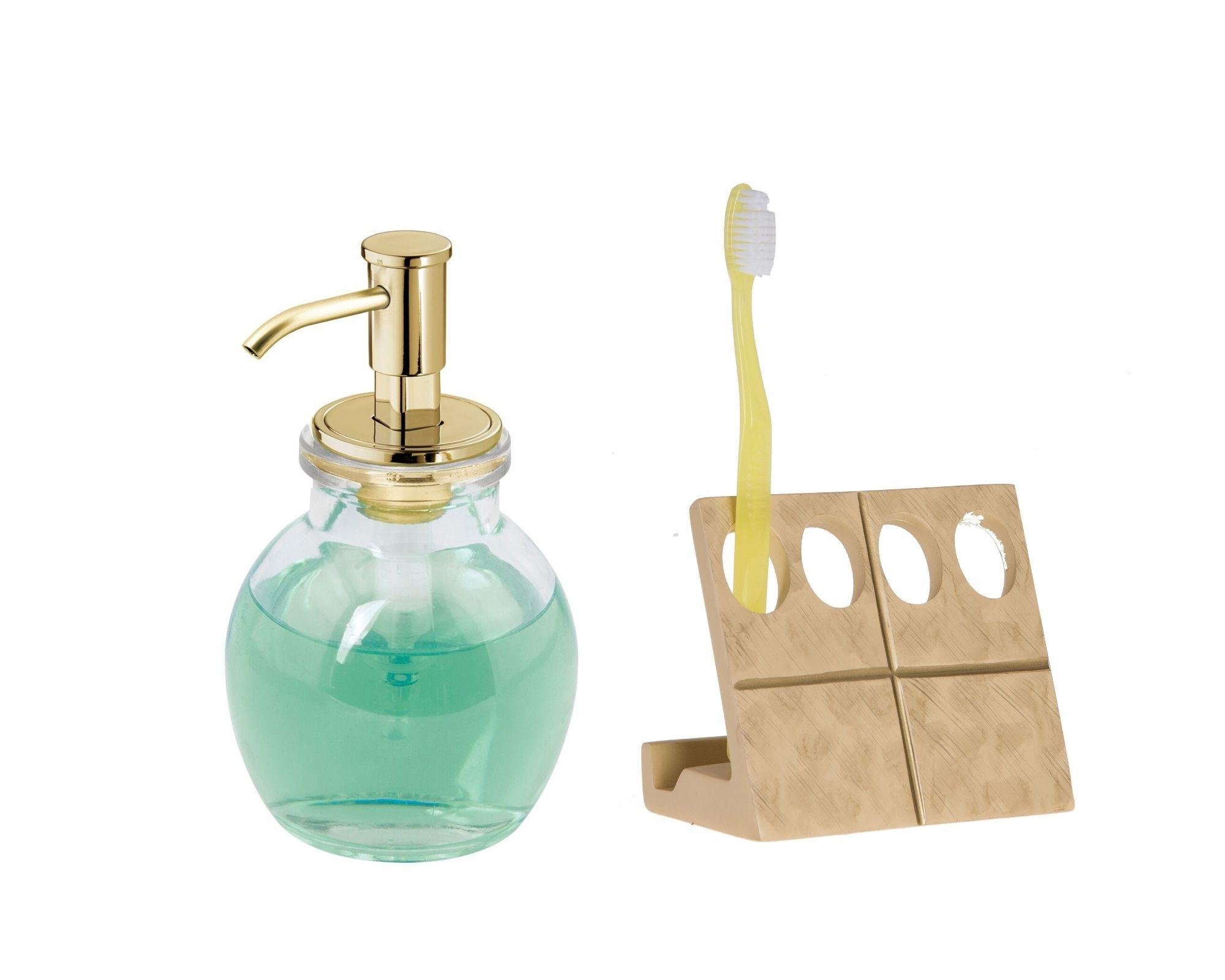 Sıvı Sabunluk,Diş Fırçalık 2 Li Banyo Seti,Altın Oval 
