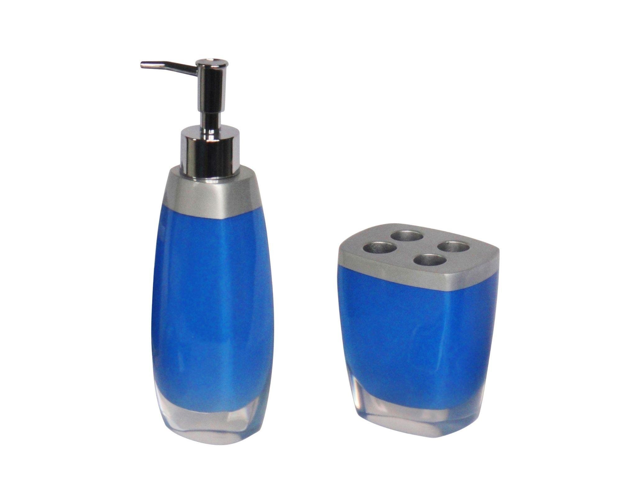 Sıvı Sabunluk,Diş Fırçalık 2 Li Banyo Seti,Gri Mavi  