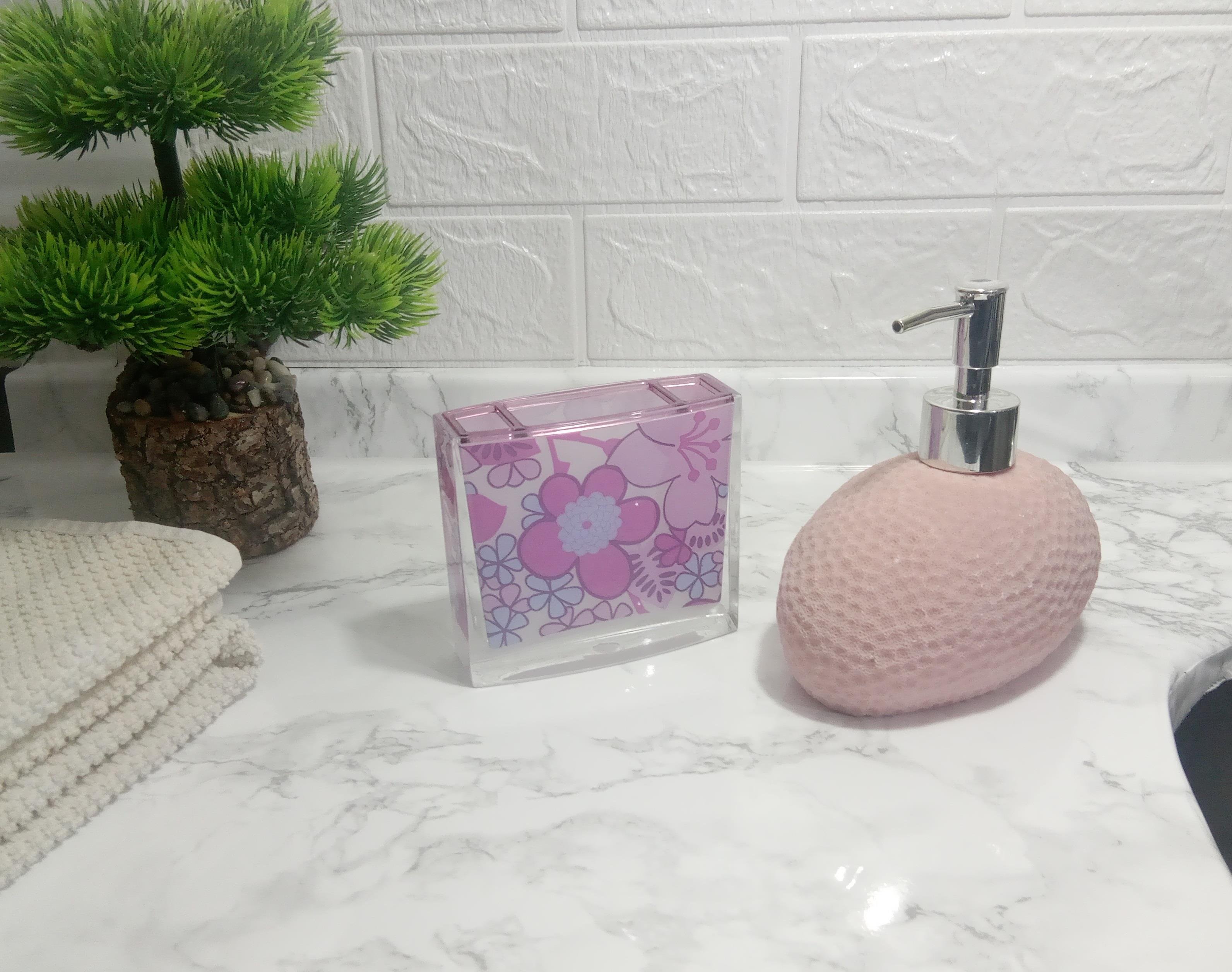 Sıvı Sabunluk,Diş Fırçalık 2 Li Banyo Seti.Petek Ve Çiçekli